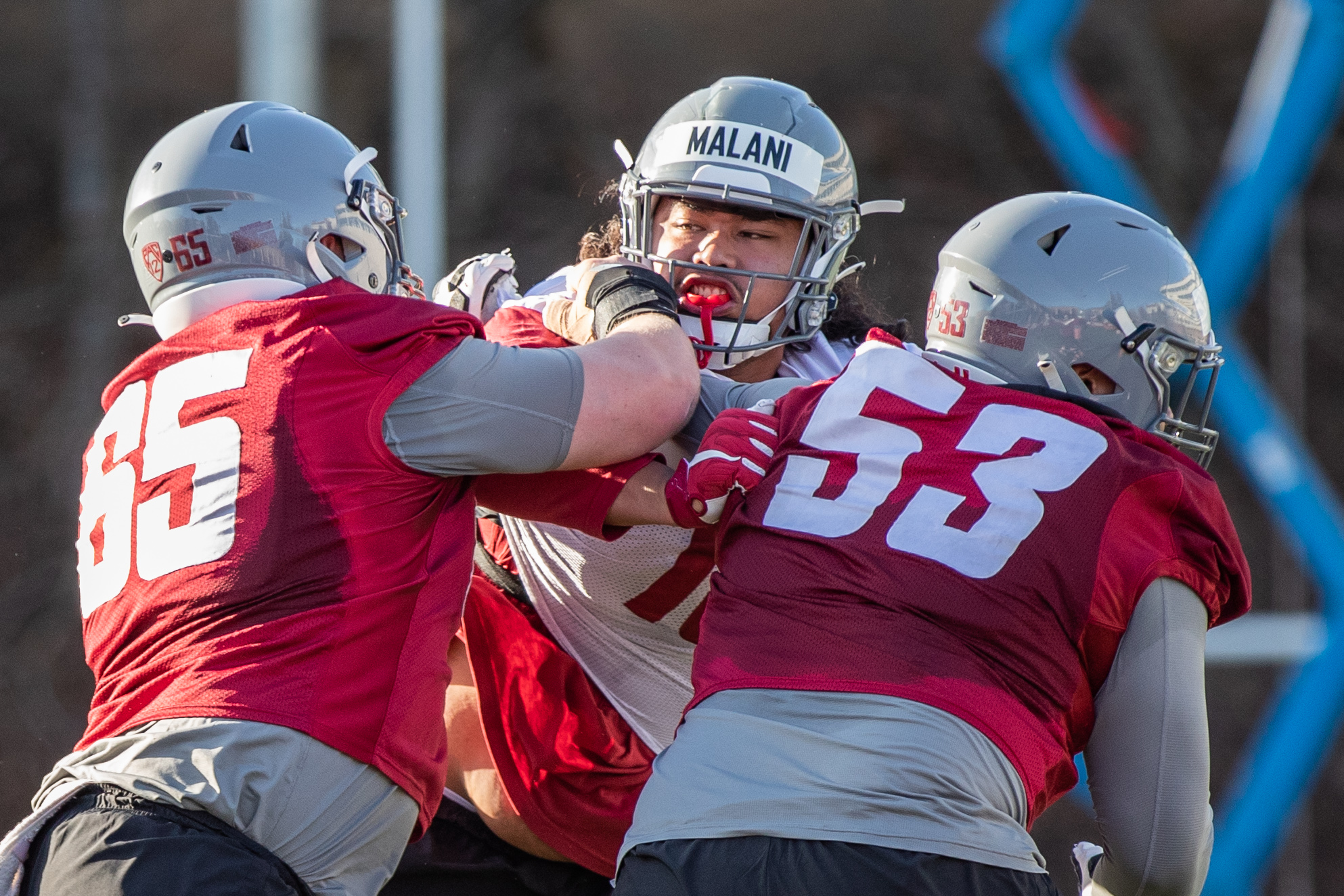 PULLMAN, WA - MARCH 24: Washington State Cougars football program takes to Rogers Field for spring practice