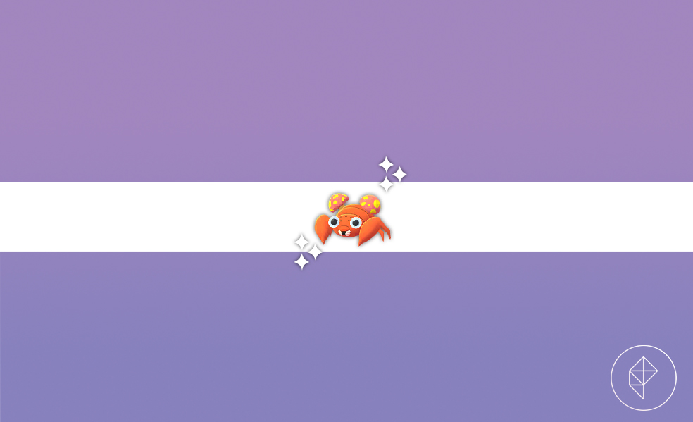 Shiny Paras in Pokémon Go on a purple gradient background