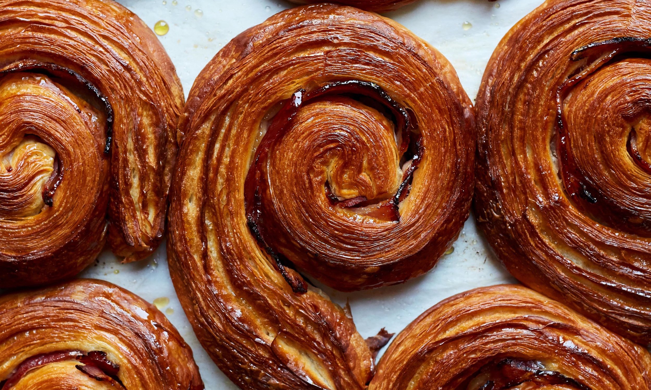 Maple and bacon filled laminated pastry swirls