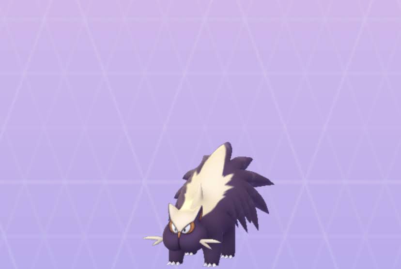 Skunky on the purple Pokémon Go Pokédex background