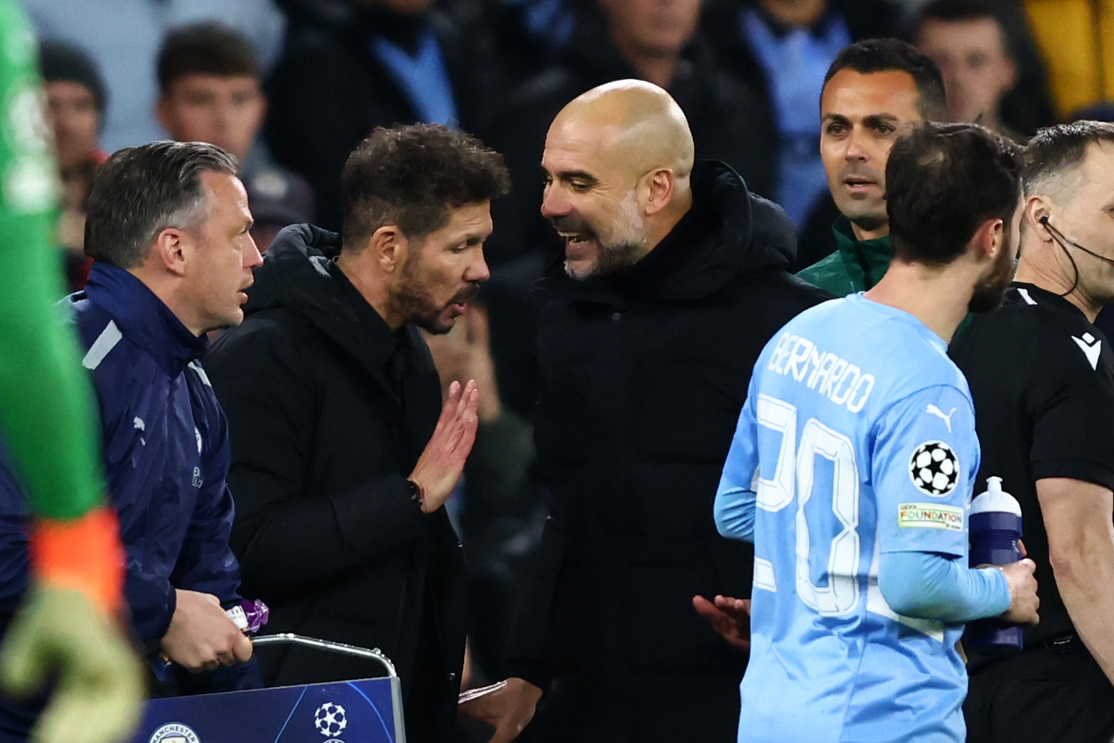Pep Guardiola confronts Diego Simeone - Manchester City v Atletico Madrid Quarter Final Leg One - UEFA Champions League