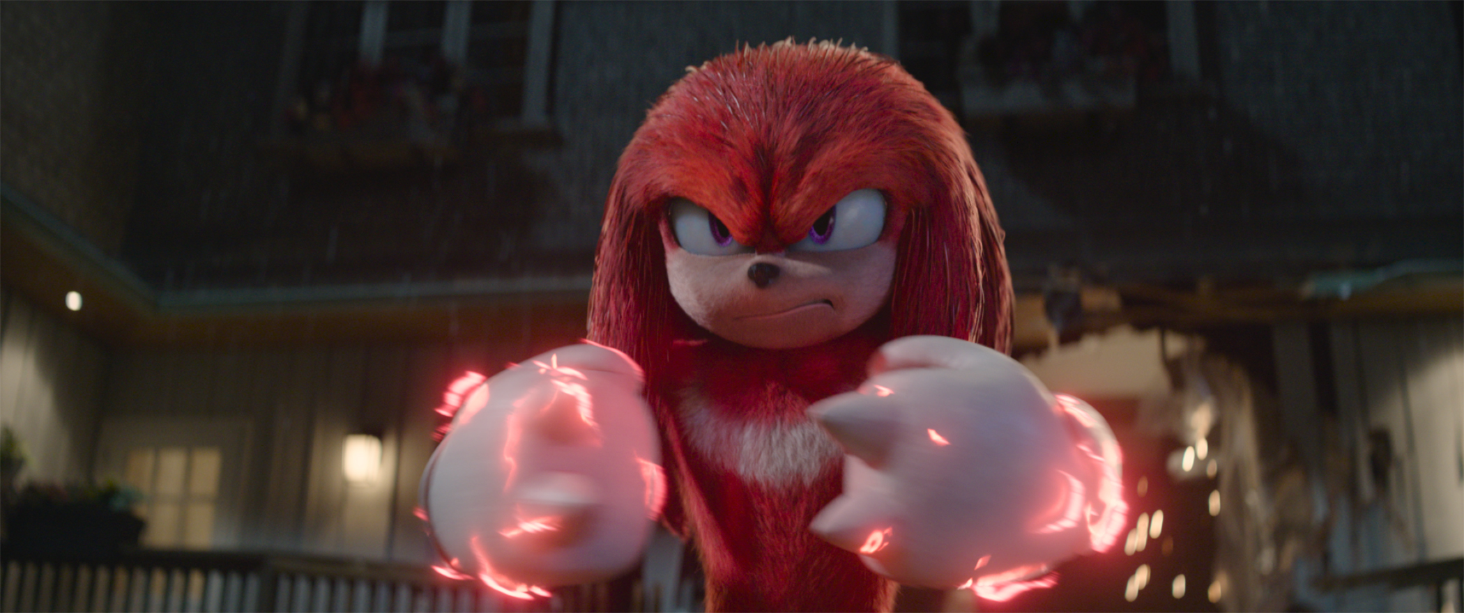 knuckles in sonic 2 movie. his knuckles are glowing with power. 