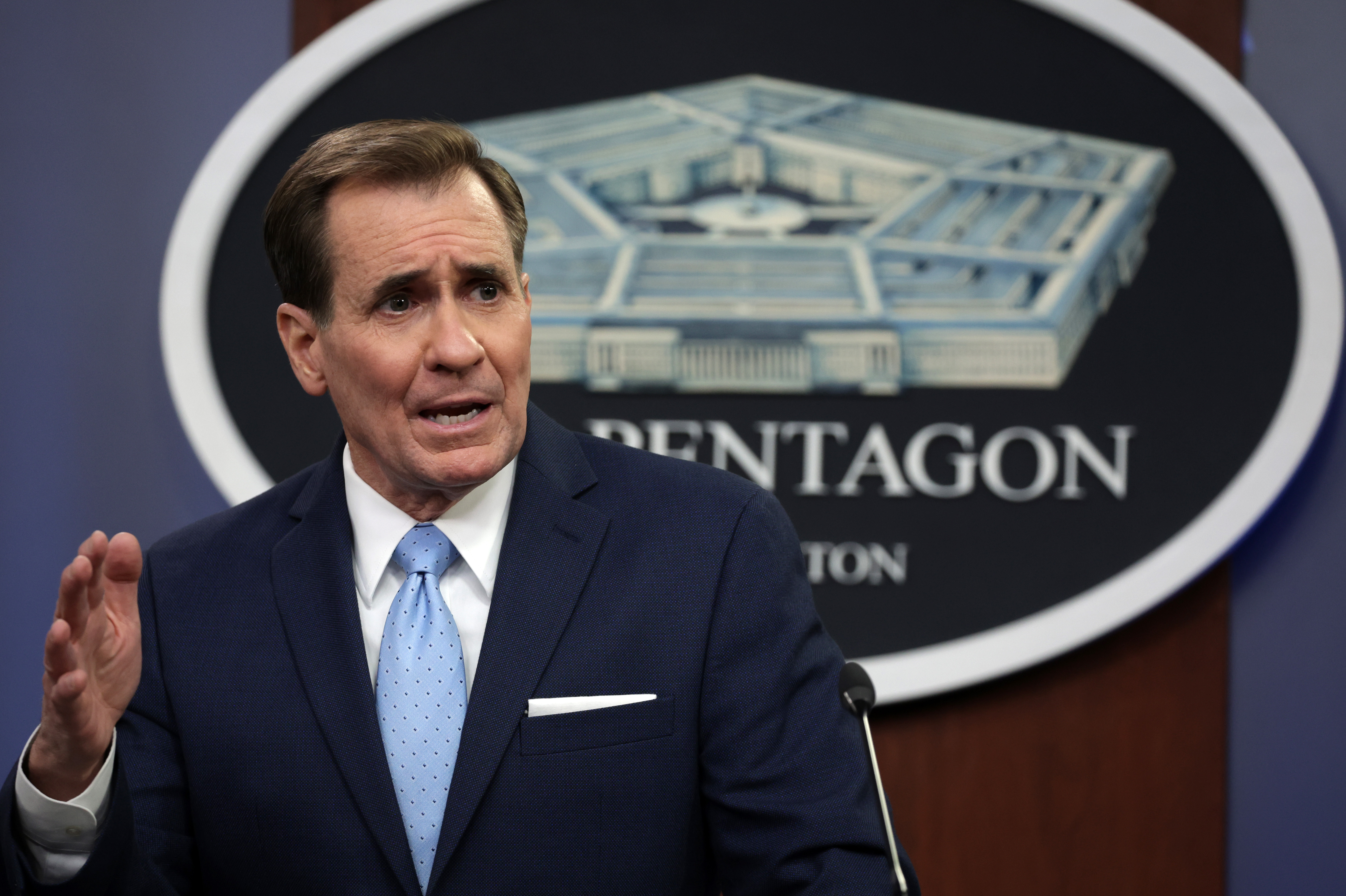 Pentagon press secretary John Kirby at a news briefing.