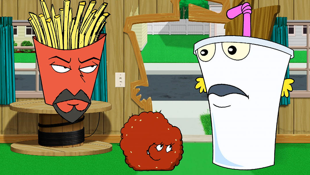 Frylock, Meatwad, and Master Shake in Aqua Teen Hunger Force.