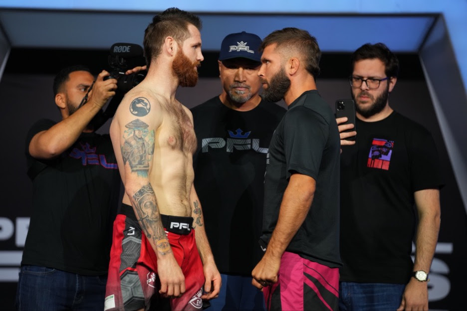 Clay Collard and Jeremy Stephens at the PFL weigh-ins.