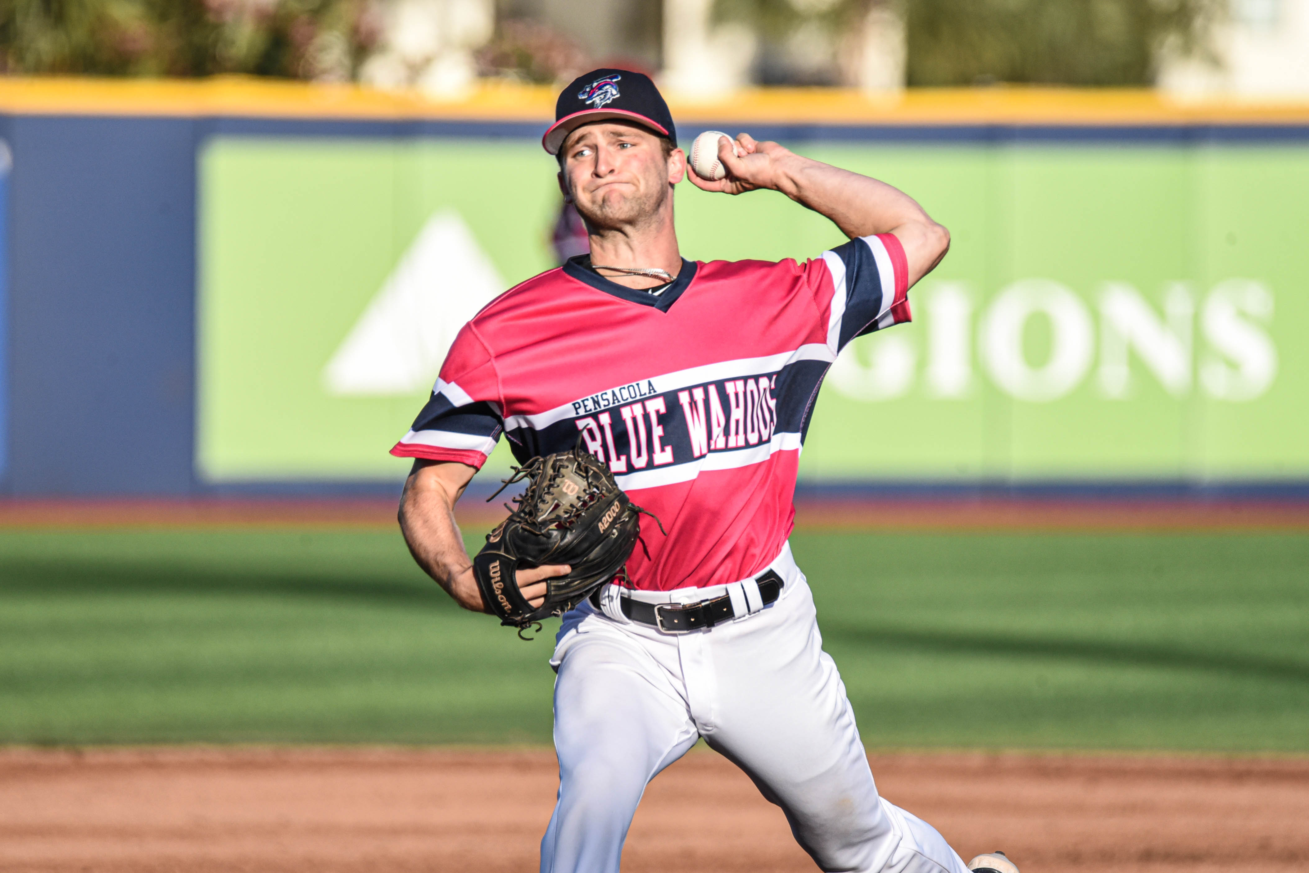 Left-handed pitcher Josh Simpson playing for the Double-A Pensacola Blue Wahoos in the Miami Marlins organization