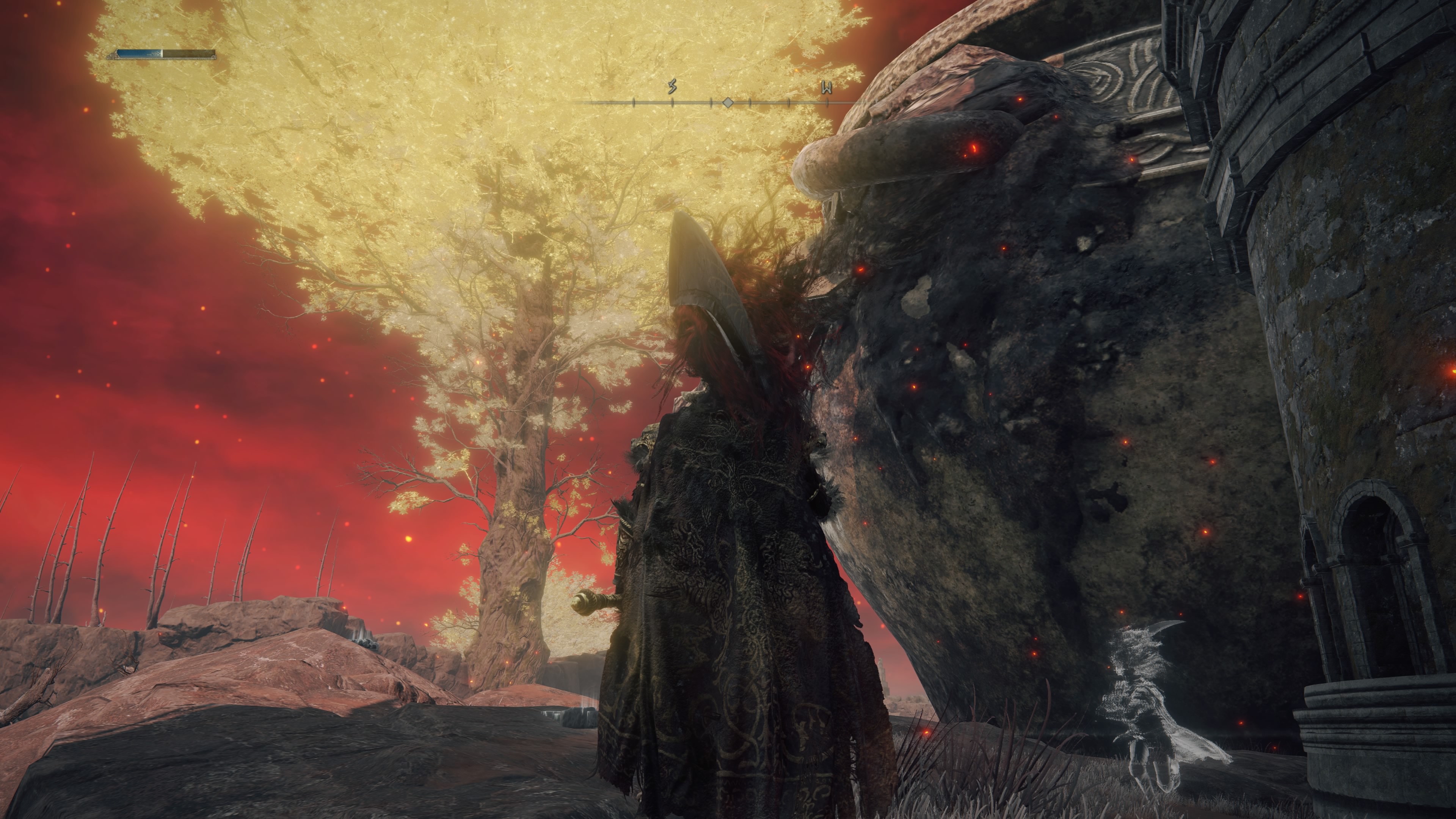 A players looks toward the Erdtree and The Great-Jar in Elden Ring