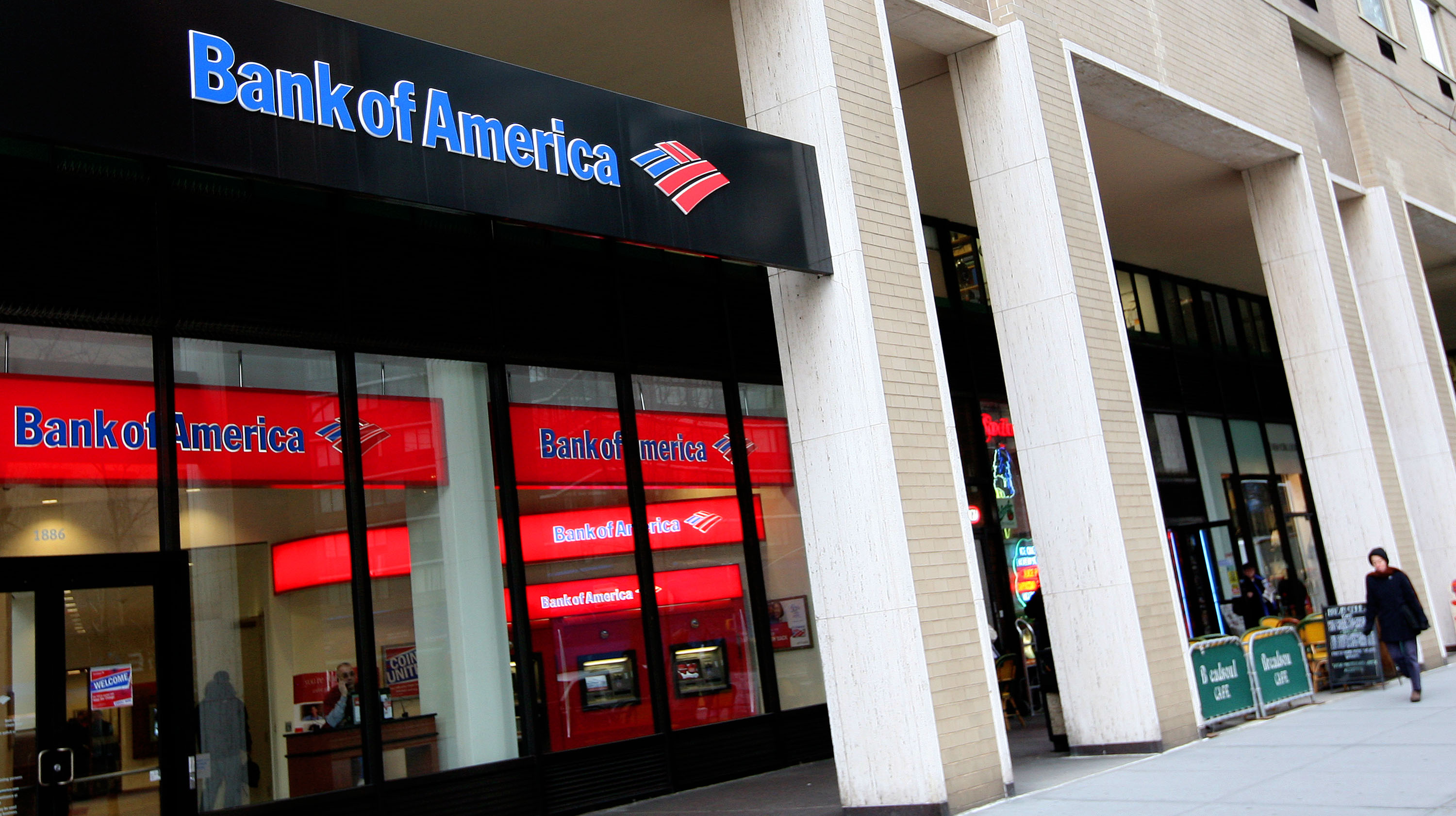 Exterior of a Bank of America branch.