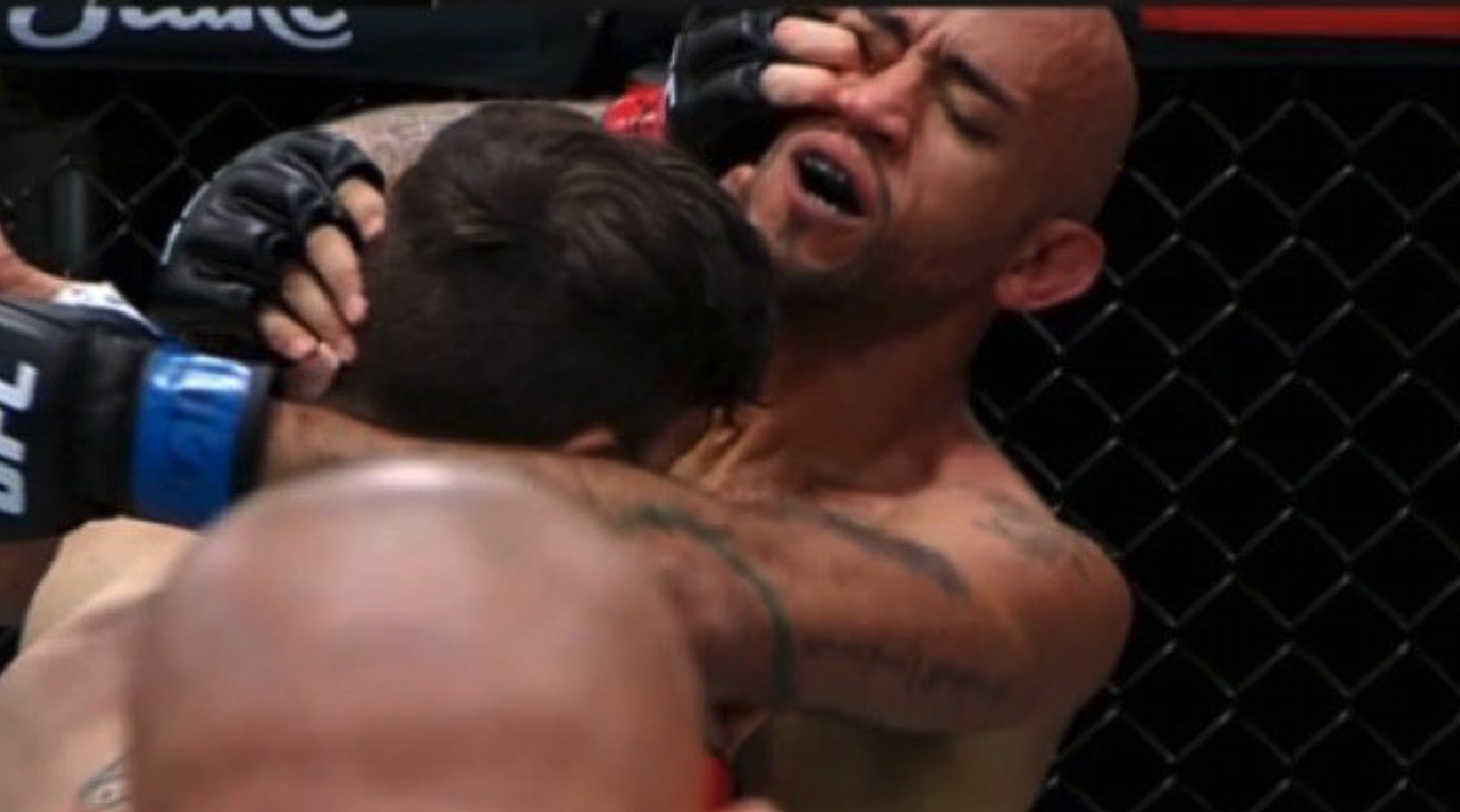 Dean Barry was disqualified for this eye gouge against Mike Jackson in their April UFC bout.