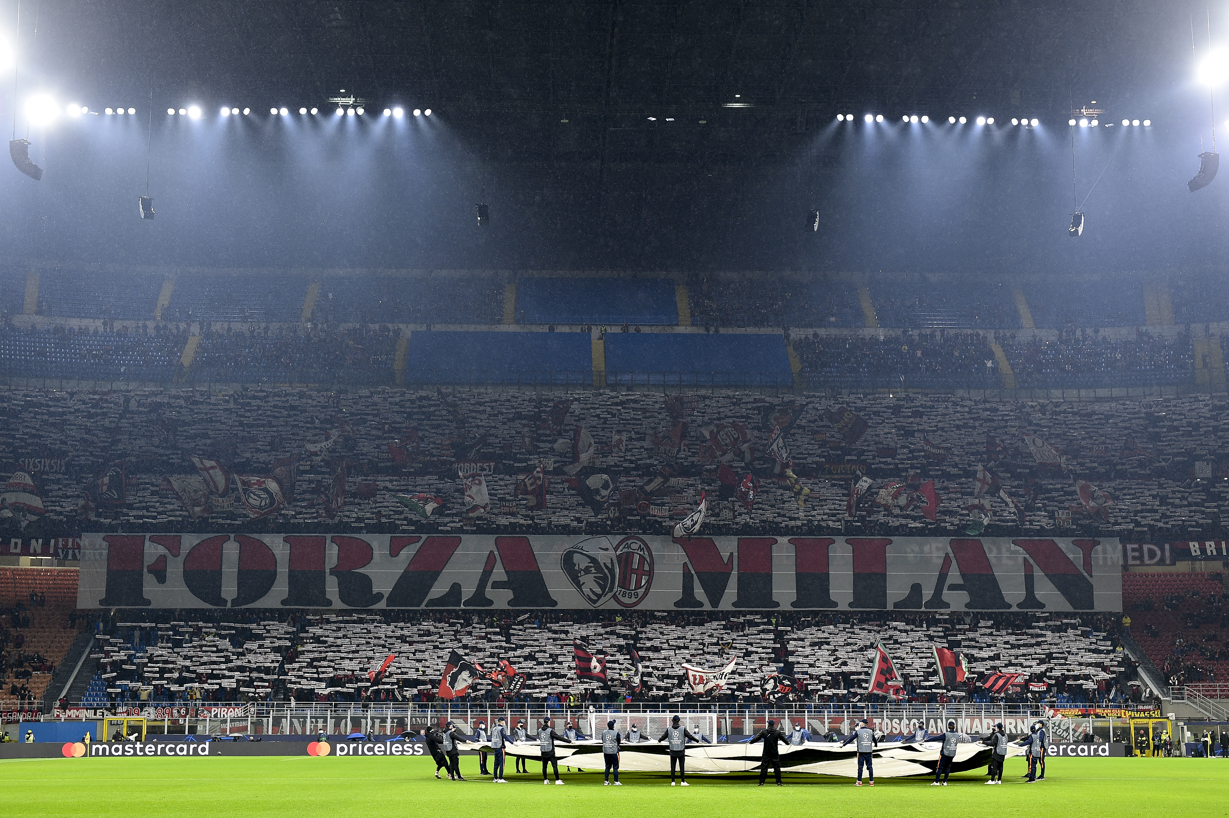 Fans of AC Milan show their support prior to the UEFA...