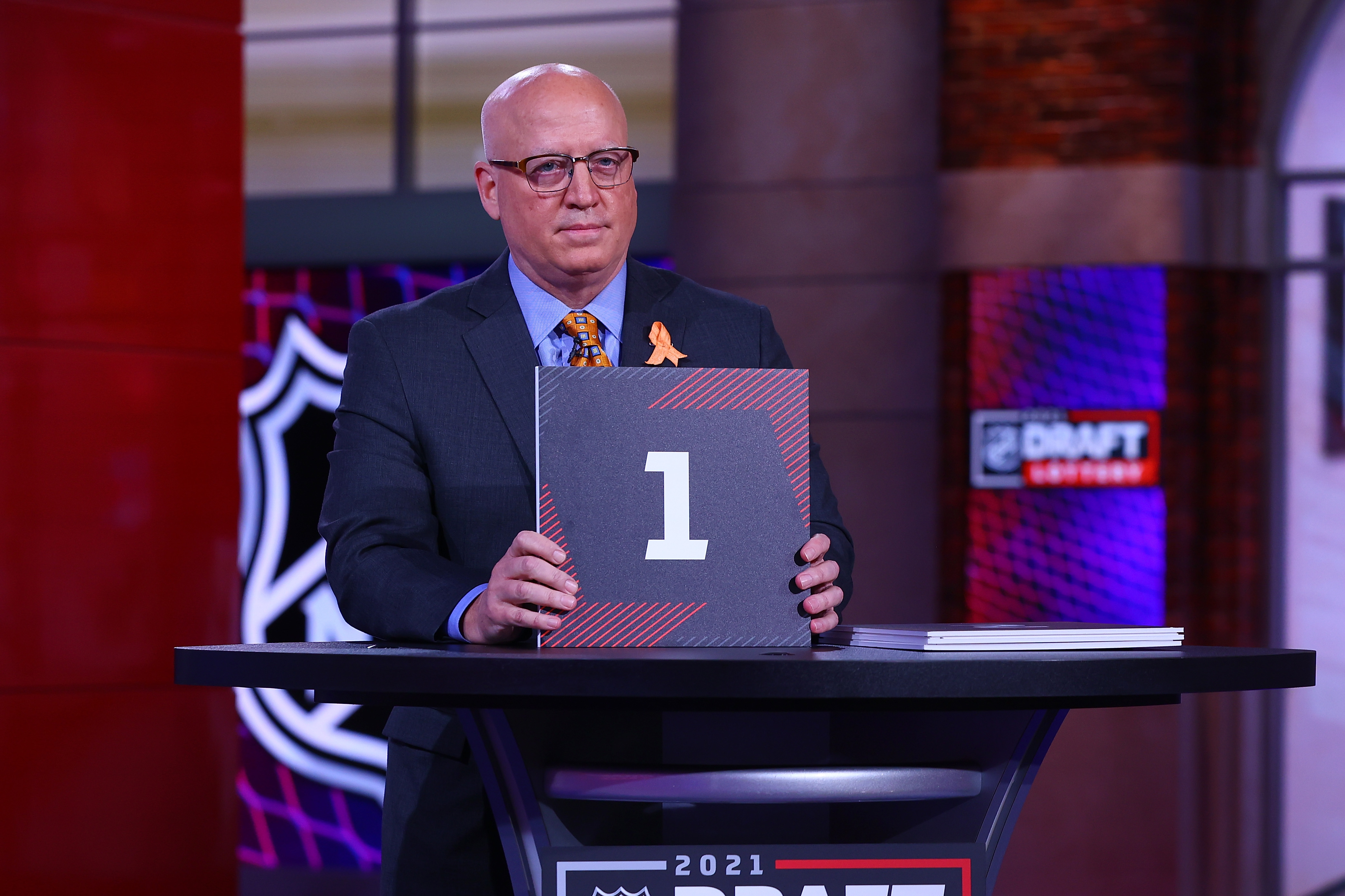 National Hockey League Deputy Commissioner Bill Daly announces draft position during the 2021 NHL Draft Lottery on June 02, 2021 at the NHL Network’s studio in Secaucus, New Jersey.