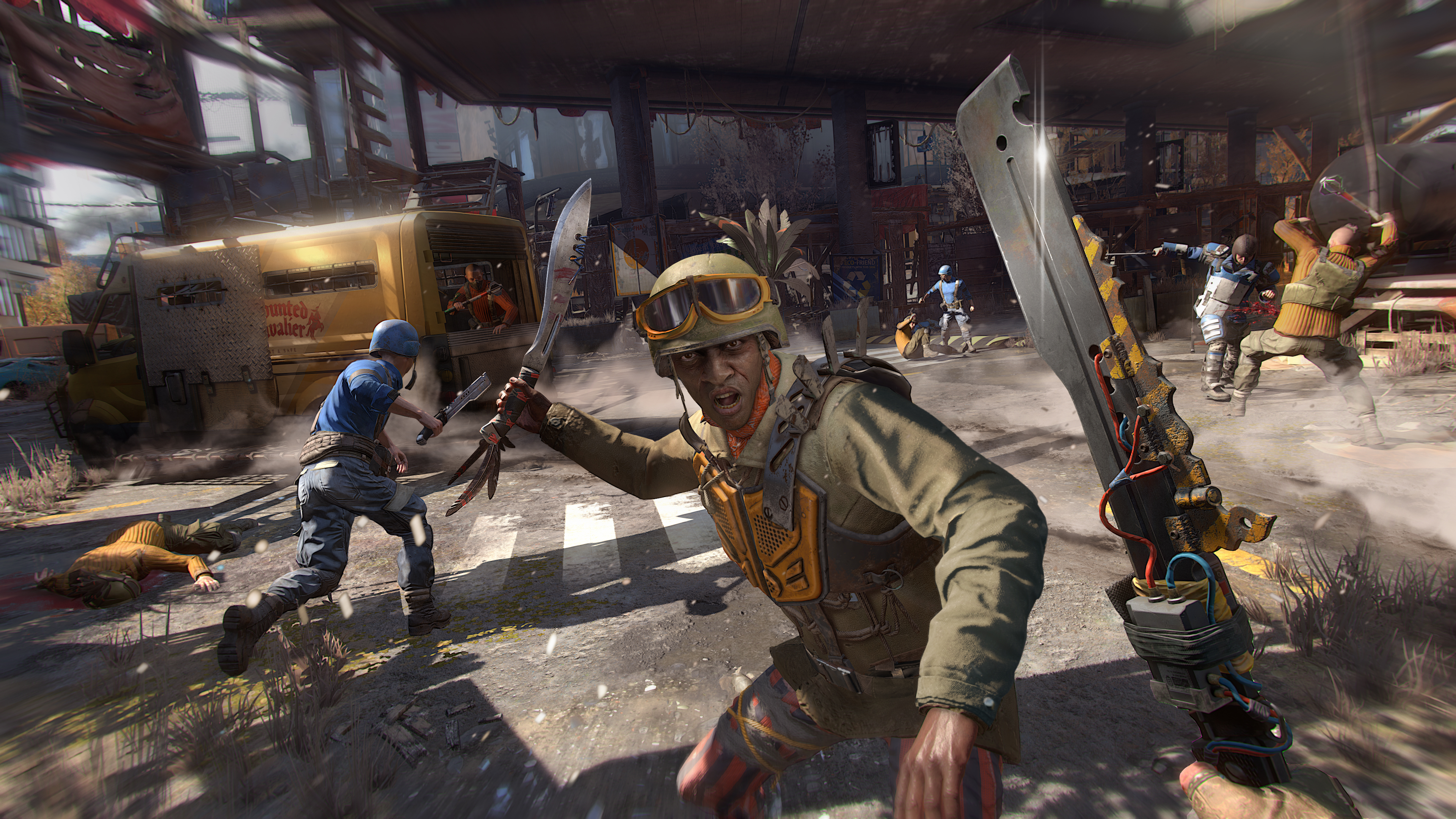 first-person machete combat with a soldier in Dying Light 2