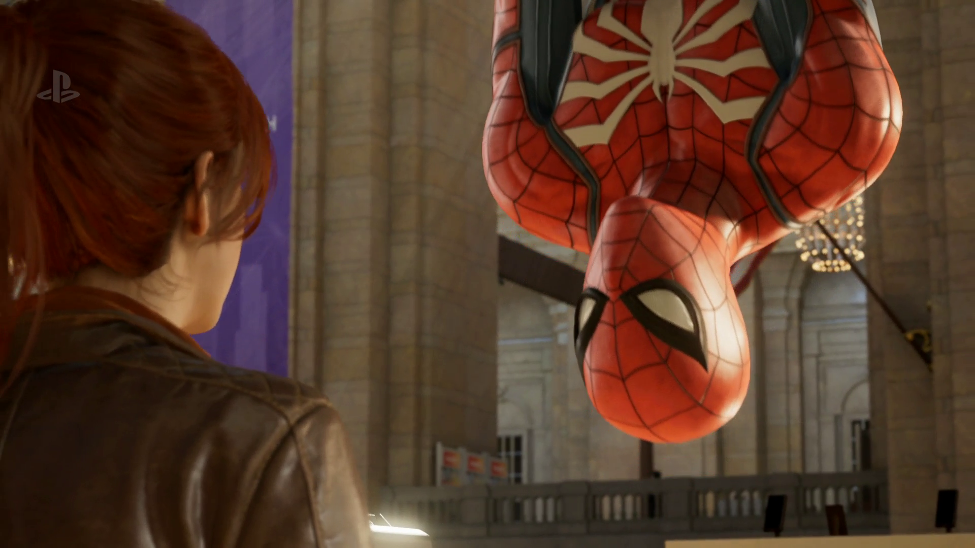 Spider-Man - Spidey hanging upside down and talking to MJ