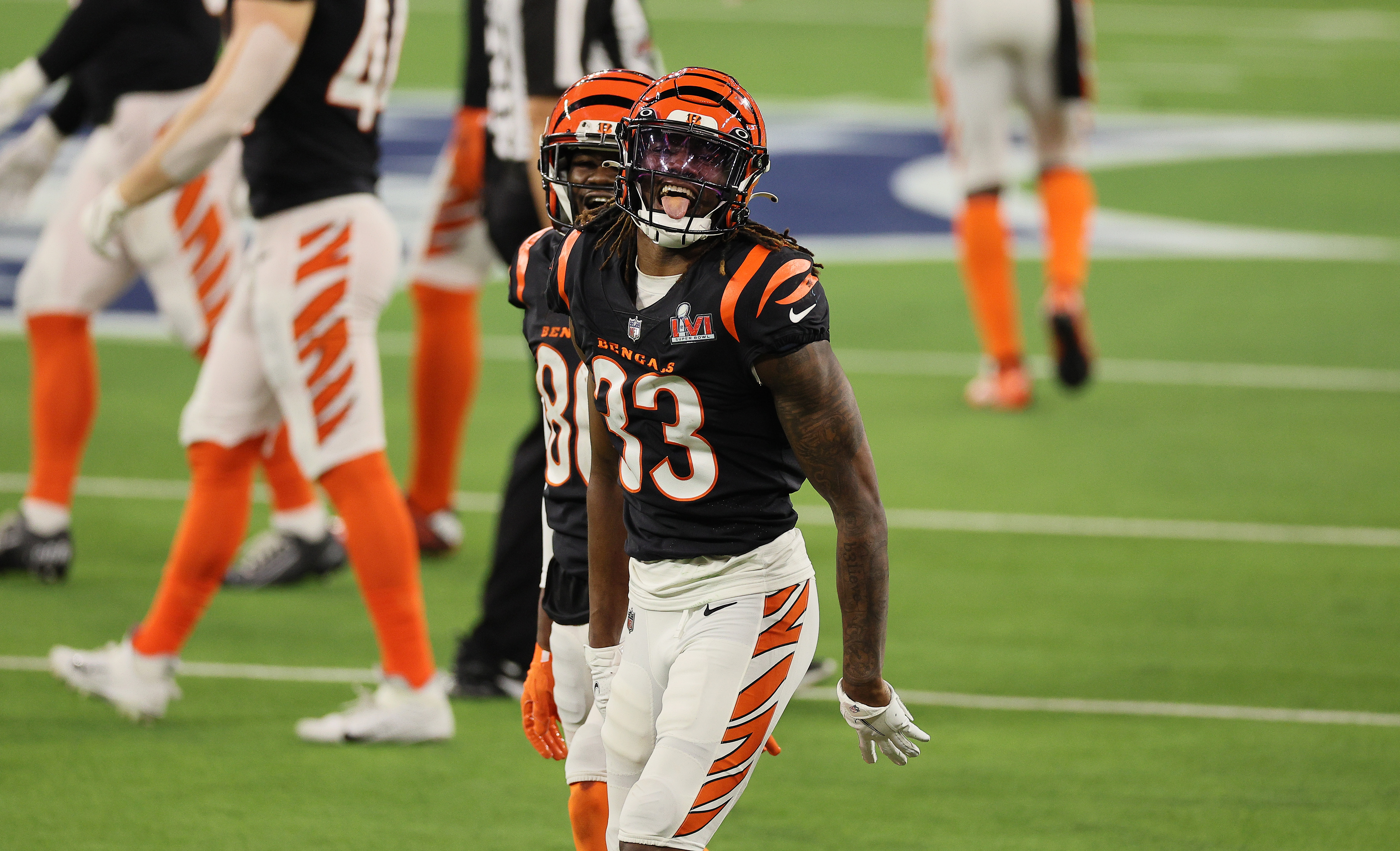 Tre Flowers #33 of the Cincinnati Bengals against the Los Angeles Rams during the Super Bowl at SoFi Stadium on February 13, 2022 in Inglewood, California.
