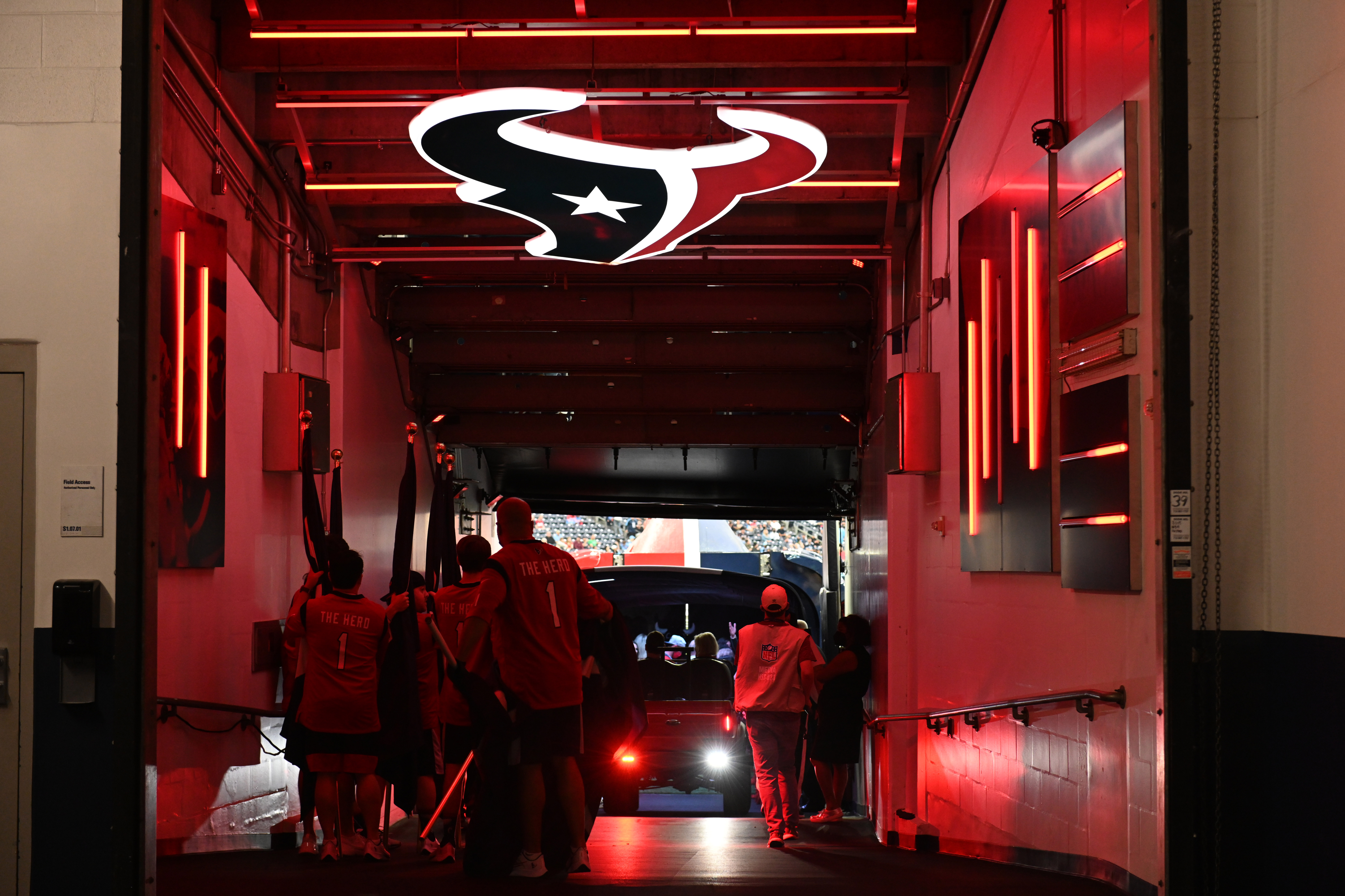 “The Herd” gets ready to lead out the team from the tunnel prior to start of game featuring the Houston Texans and the Tennessee Titans on January 9, 2022 at NRG Stadium in Houston, TX.