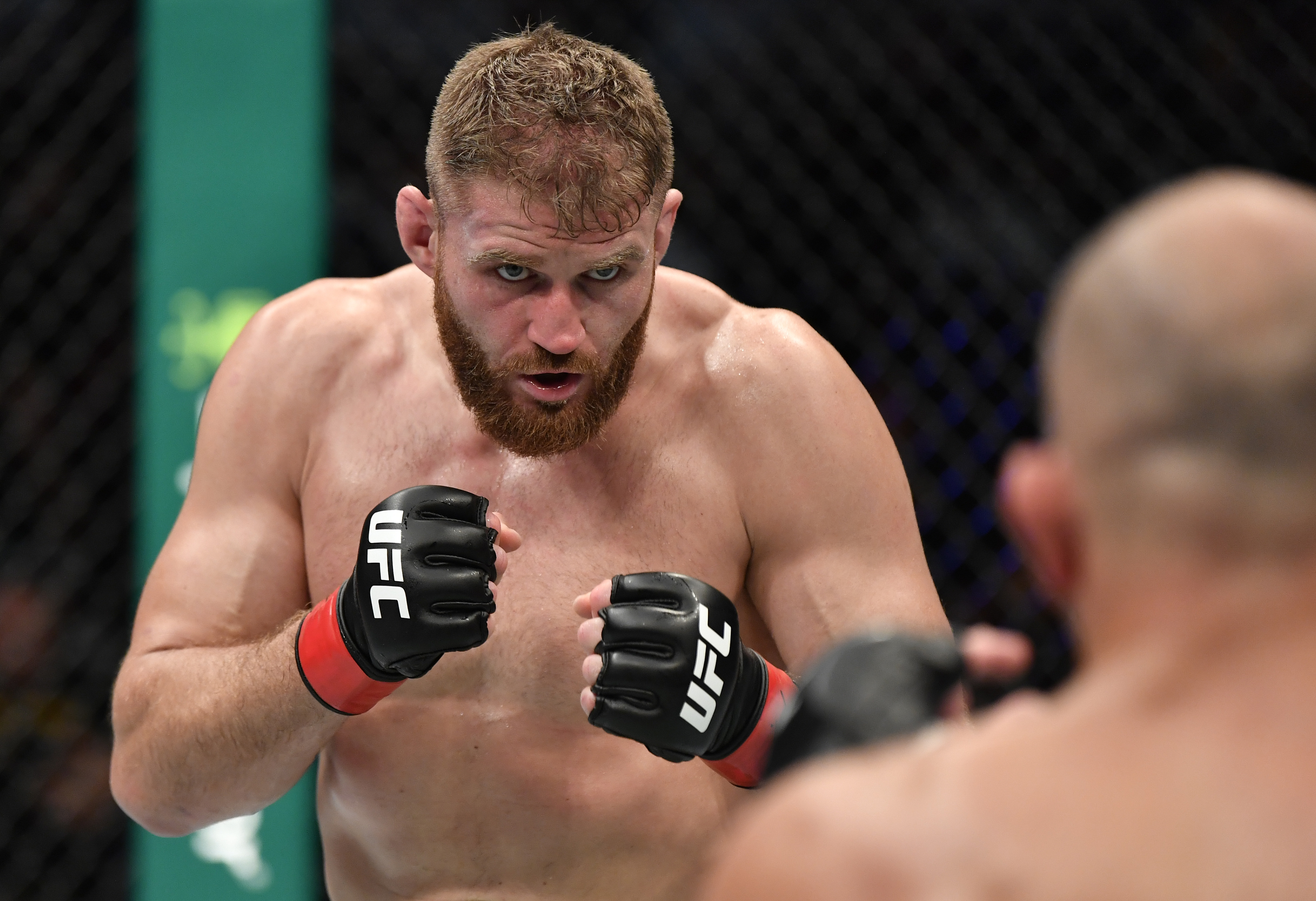 Jan Blachowicz of Poland battles Glover Teixeira of Brazil in the UFC light heavyweight championship fight during the UFC 267 event at Etihad Arena on October 30, 2021 in Yas Island, Abu Dhabi, United Arab Emirates.
