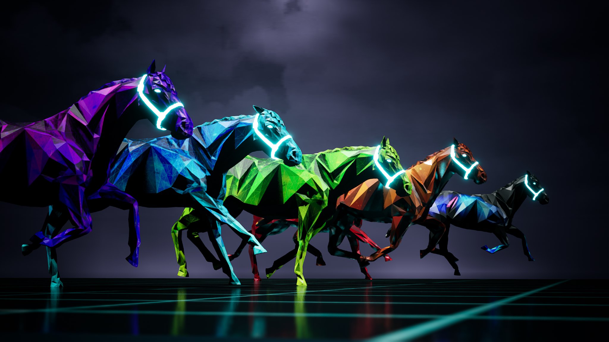 Virtual horses in a race.