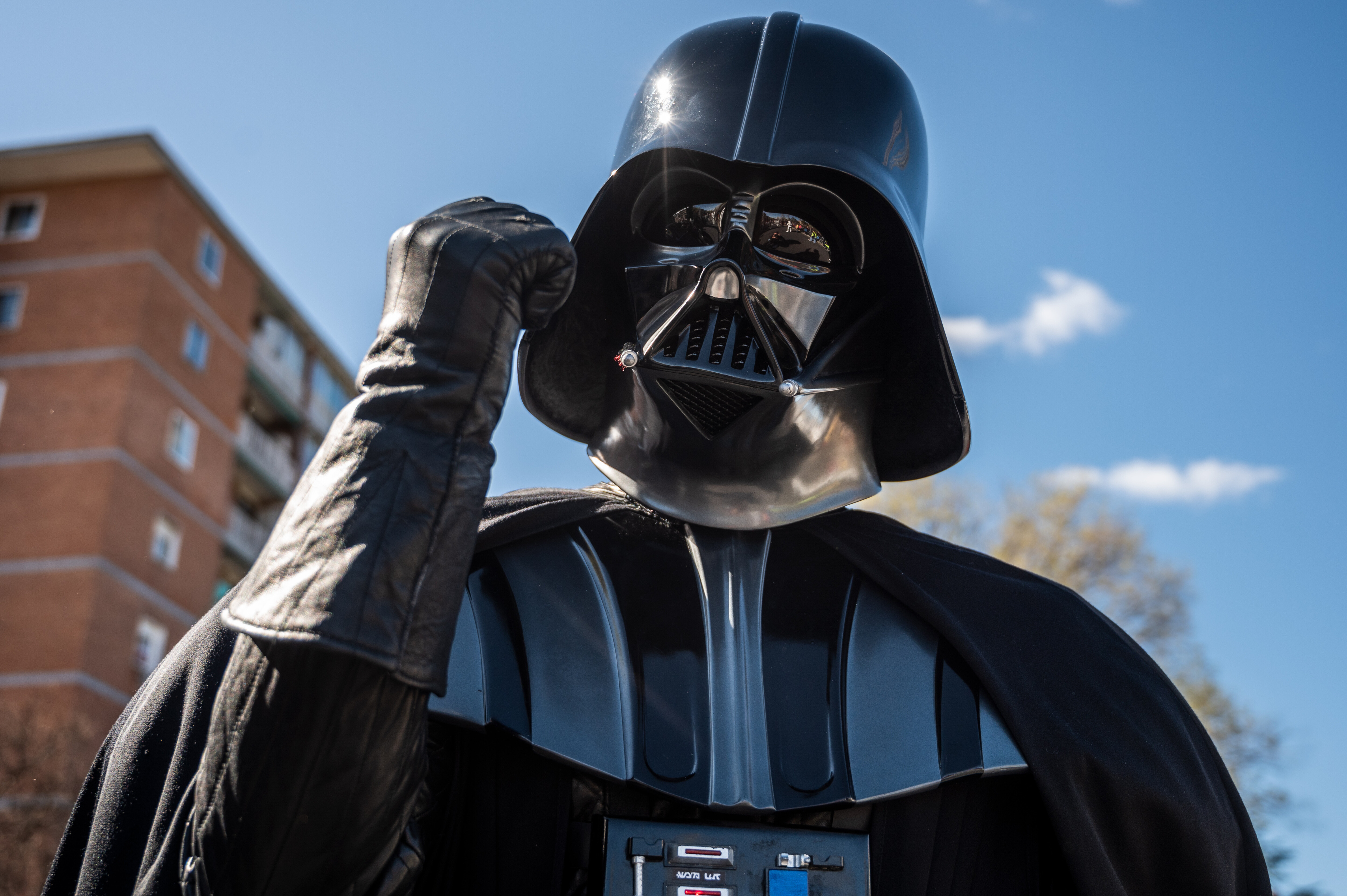 A man dressed as Darth Vader is seen marching during a Star Wars Parade in the Aluche neighborhood of Madrid. Nearly 300 people have paraded through the streets dressed with costumes as characters from the Star Wars saga.