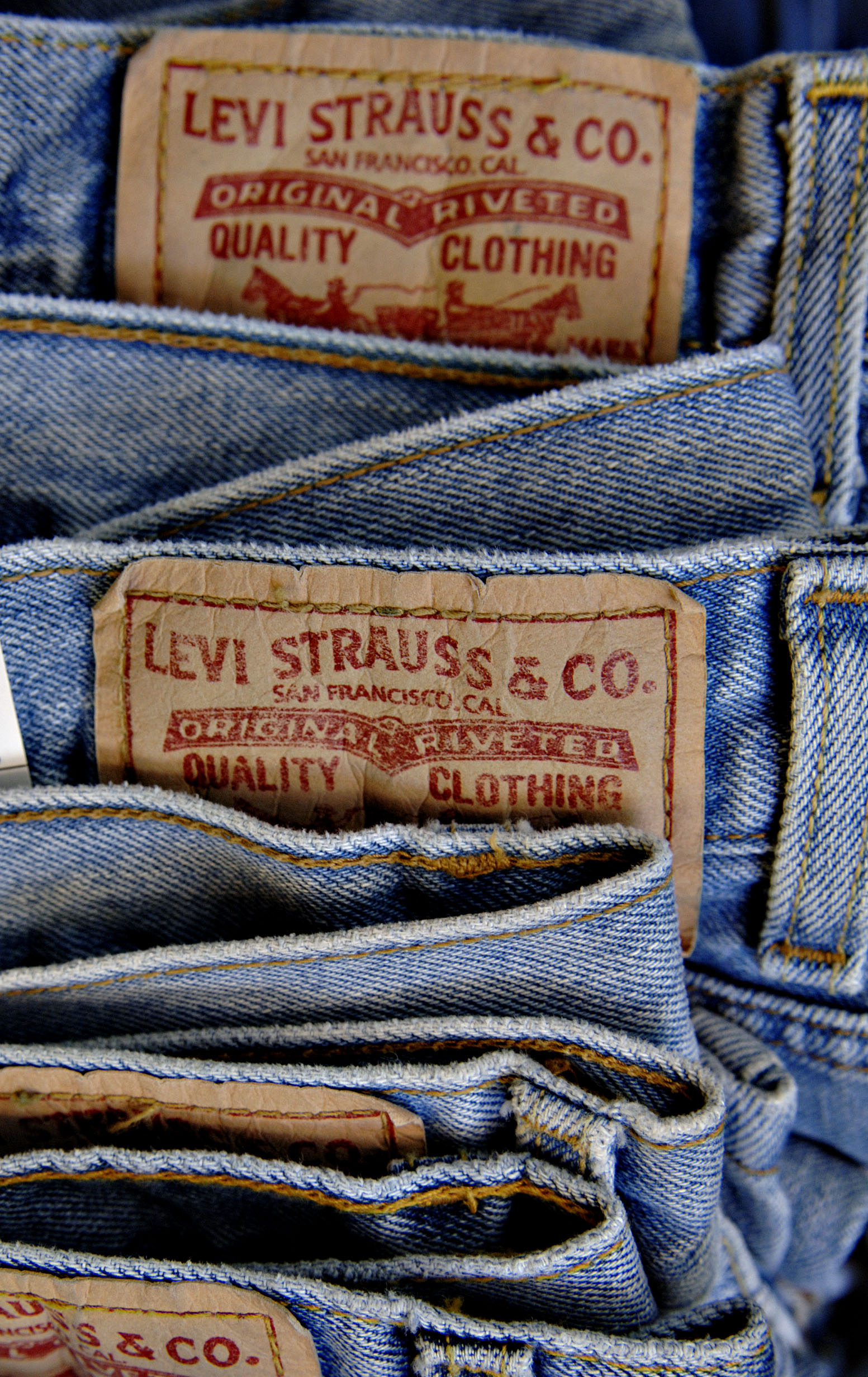 Levi Strauss jeans sit on display in a retail store in New York