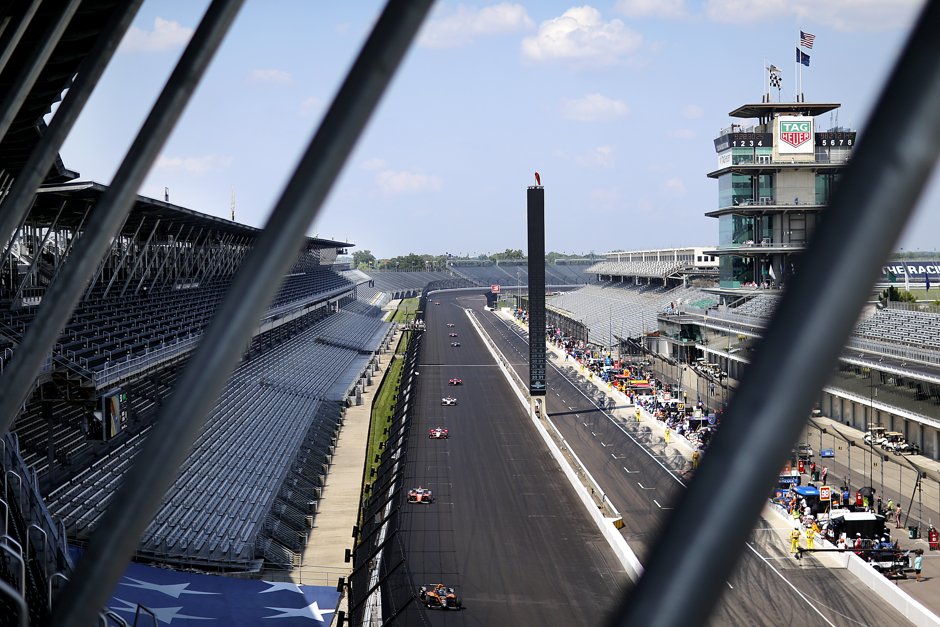 A general view of the race during the 104th running of the Indianapolis 500 at Indianapolis Motor Speedway on August 23, 2020 in Indianapolis, Indiana.