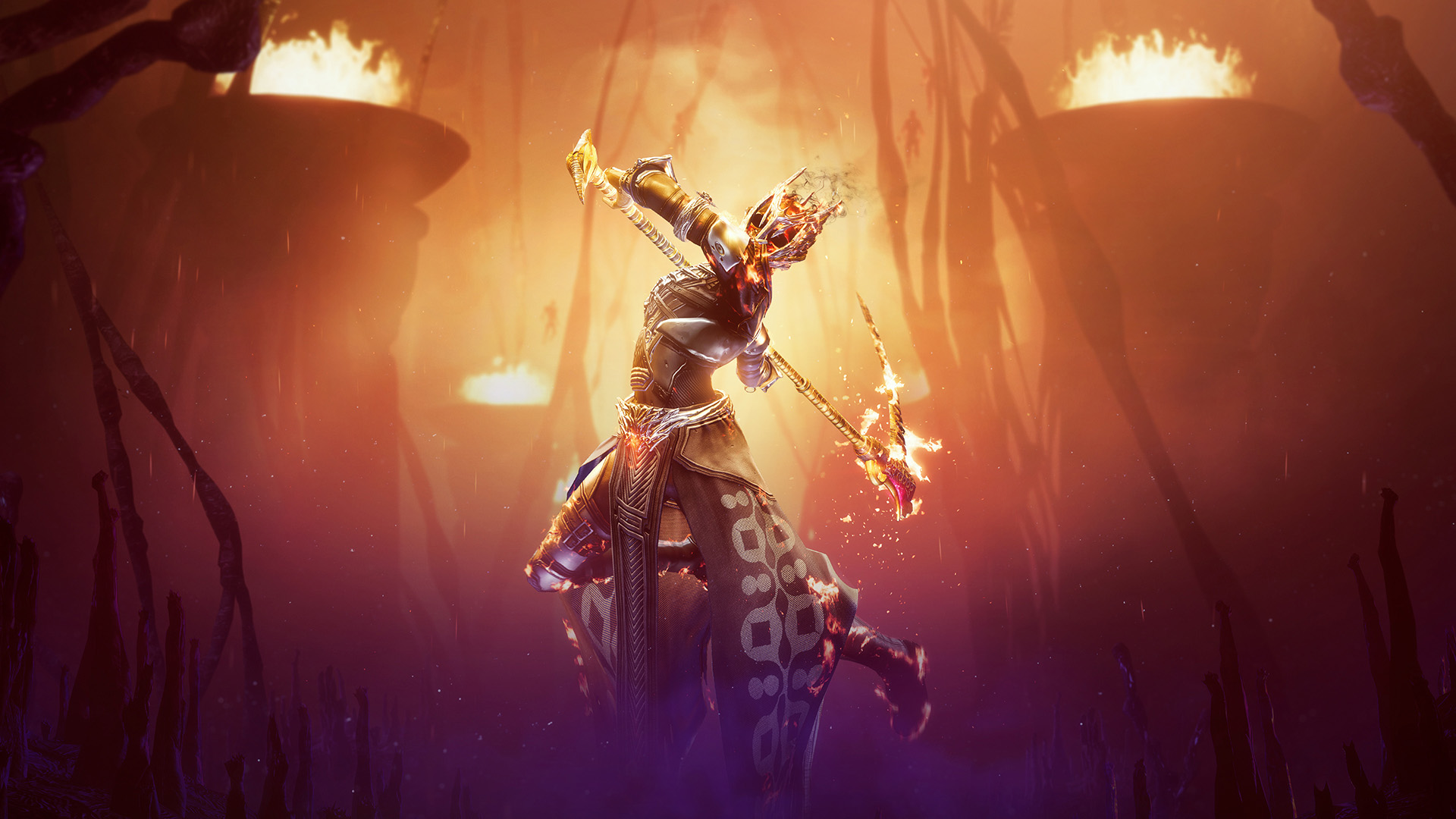 A Warlock swings a flaming scythe in Destiny 2’s Season of the Haunted