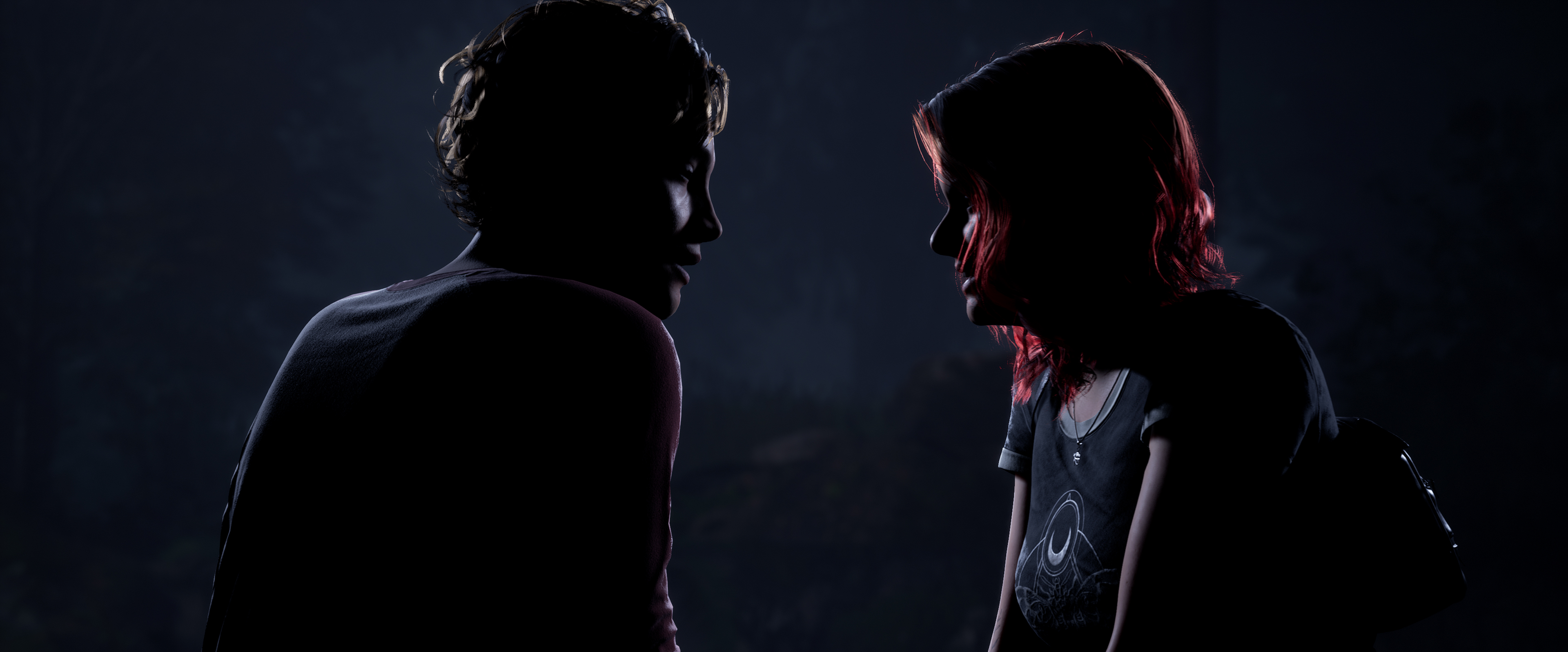 Two campers prepare to kiss in a screenshot from horror game The Quarry