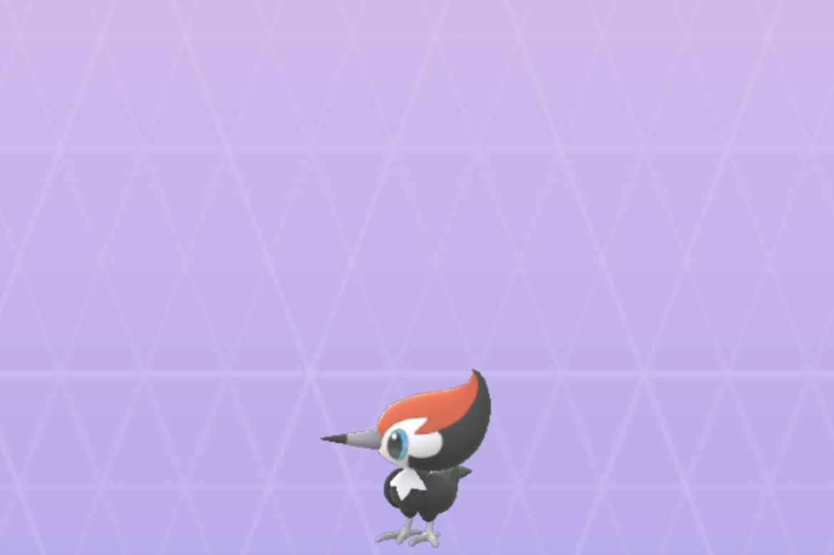 Pikipek on the purple Pokémon Go background