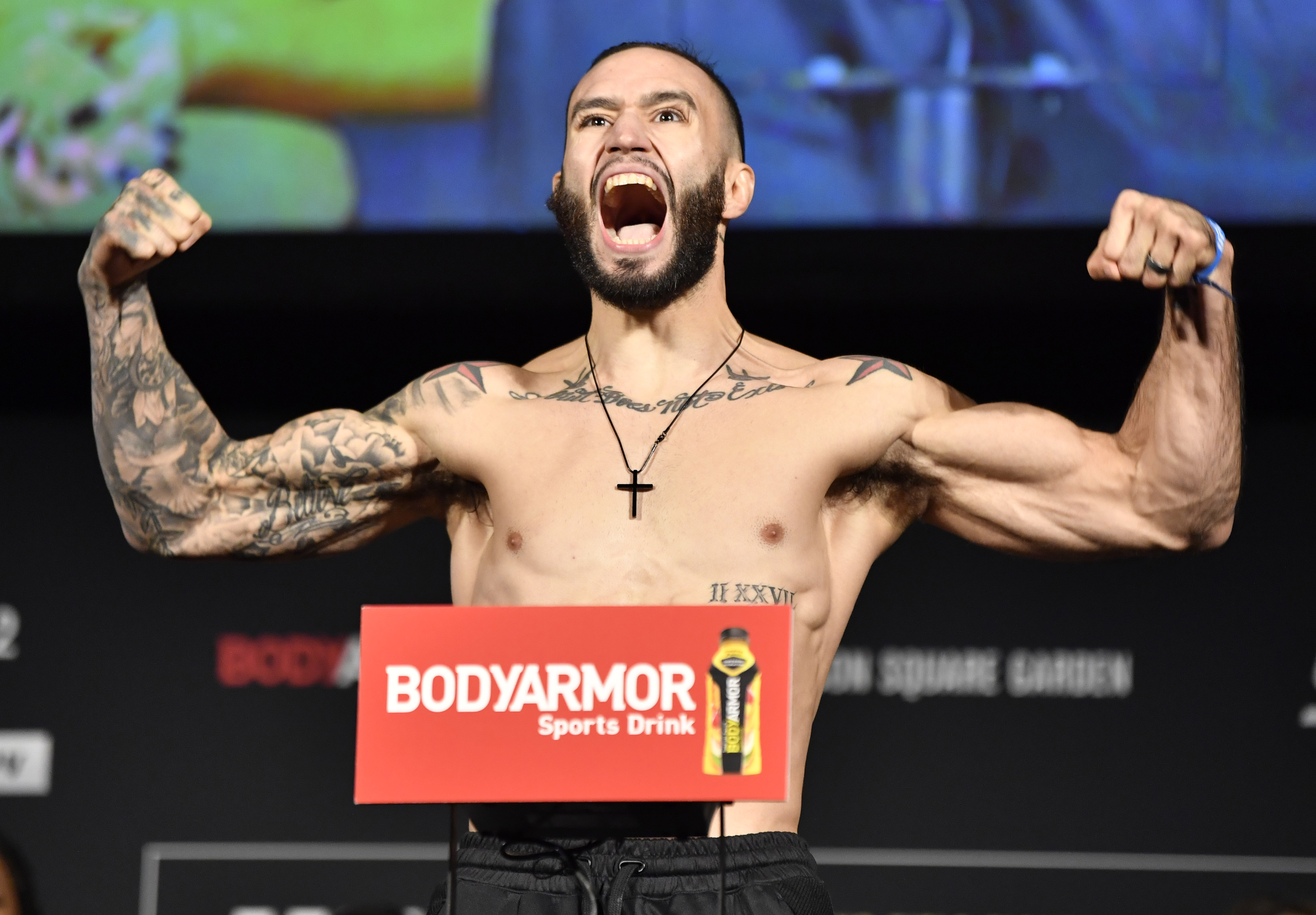 Shane Burgos at weigh-ins for UFC 268. 