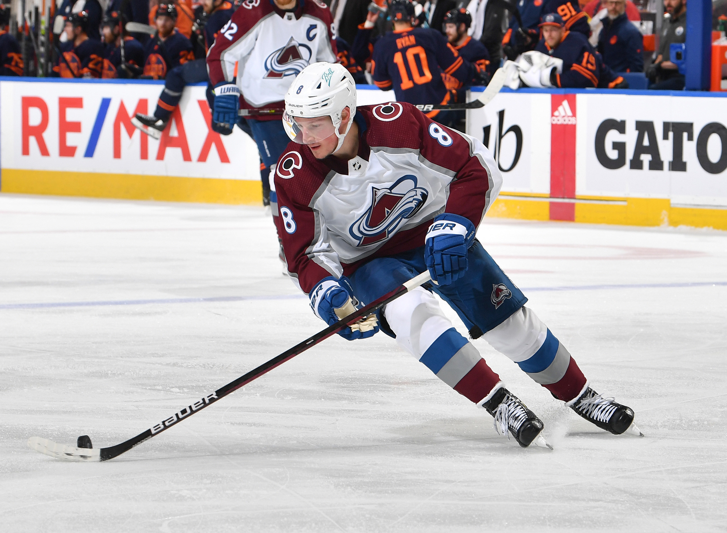 Cale Makar #8 of the Colorado Avalanche skates during Game Three of the Western Conference Final of the 2022 Stanley Cup Playoffs against the Edmonton Oilers on June 4, 2022 at Rogers Place in Edmonton, Alberta, Canada.