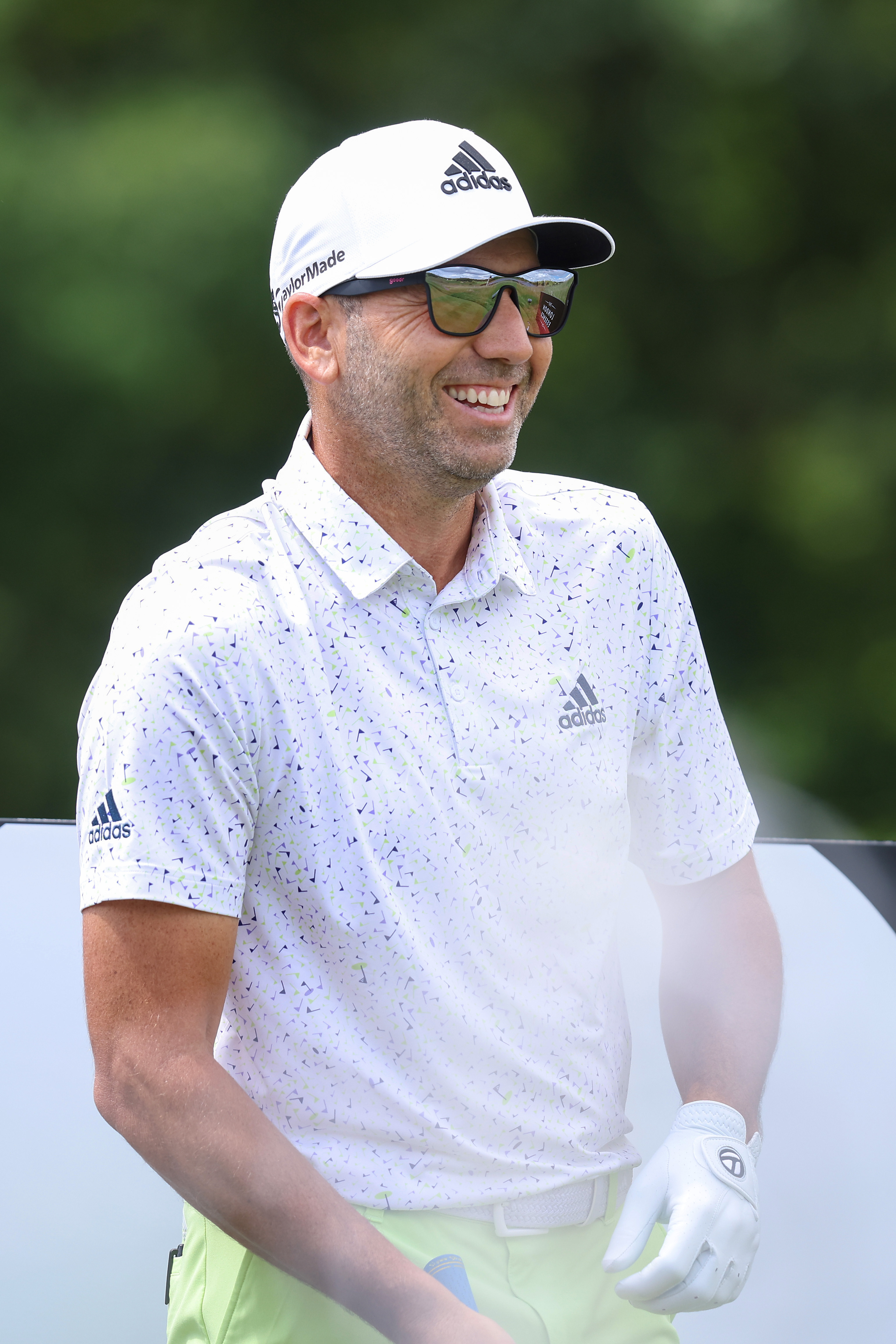 Sergio Garcia of Spain reacts on the 8th tee during the Pro-Am ahead of the LIV Golf Invitational at The Centurion Club on June 08, 2022 in St Albans, England.