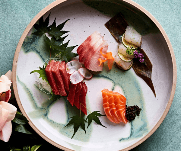 A selection of sashimi at Koyn, including tuna and salmon 