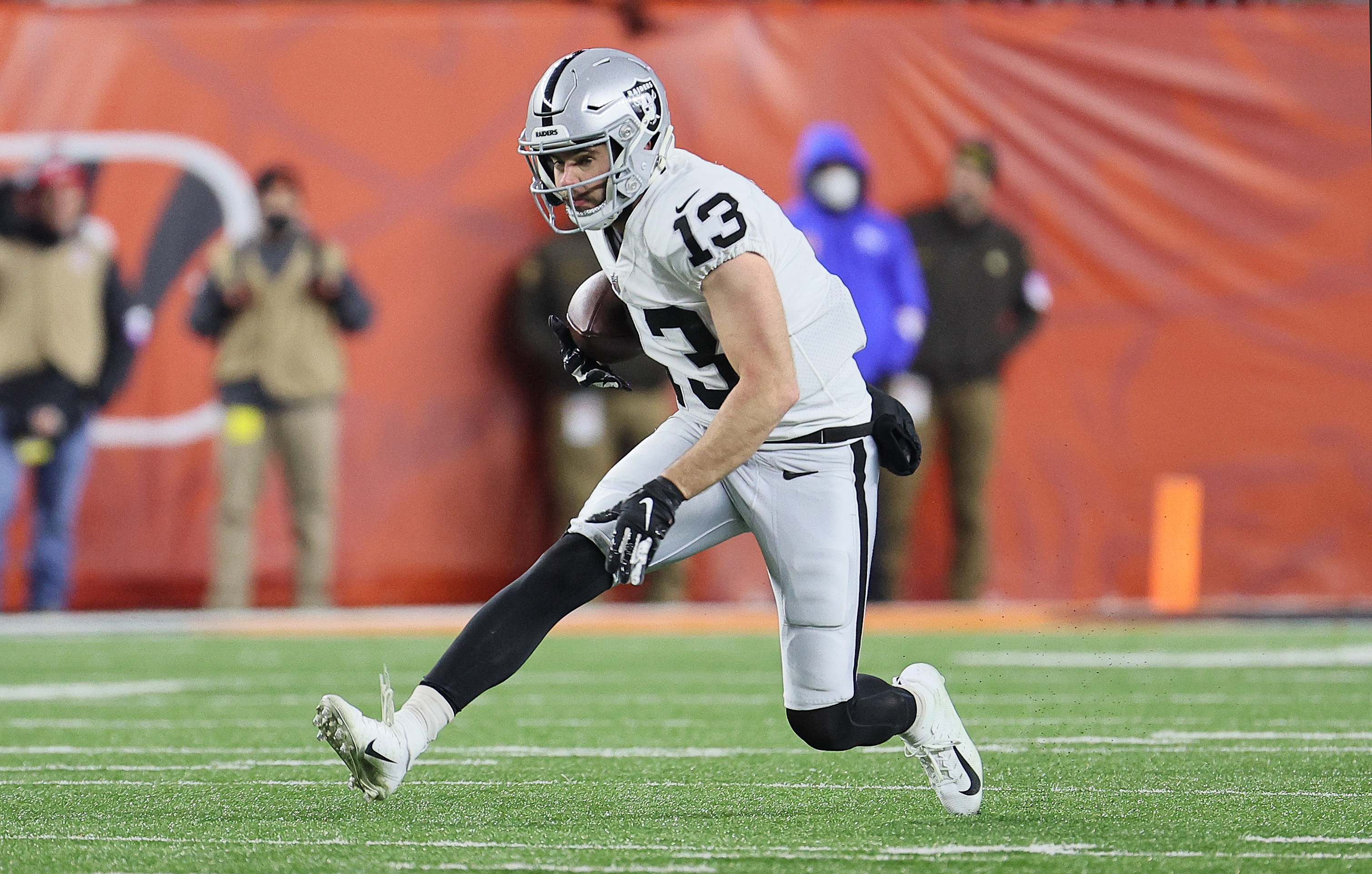 Hunter Renfrow #13 of the Las Vegas Raiders against the Cincinnati Bengals during the AFC Wild Card Playoff game at Paul Brown Stadium on January 15, 2022 in Cincinnati, Ohio.