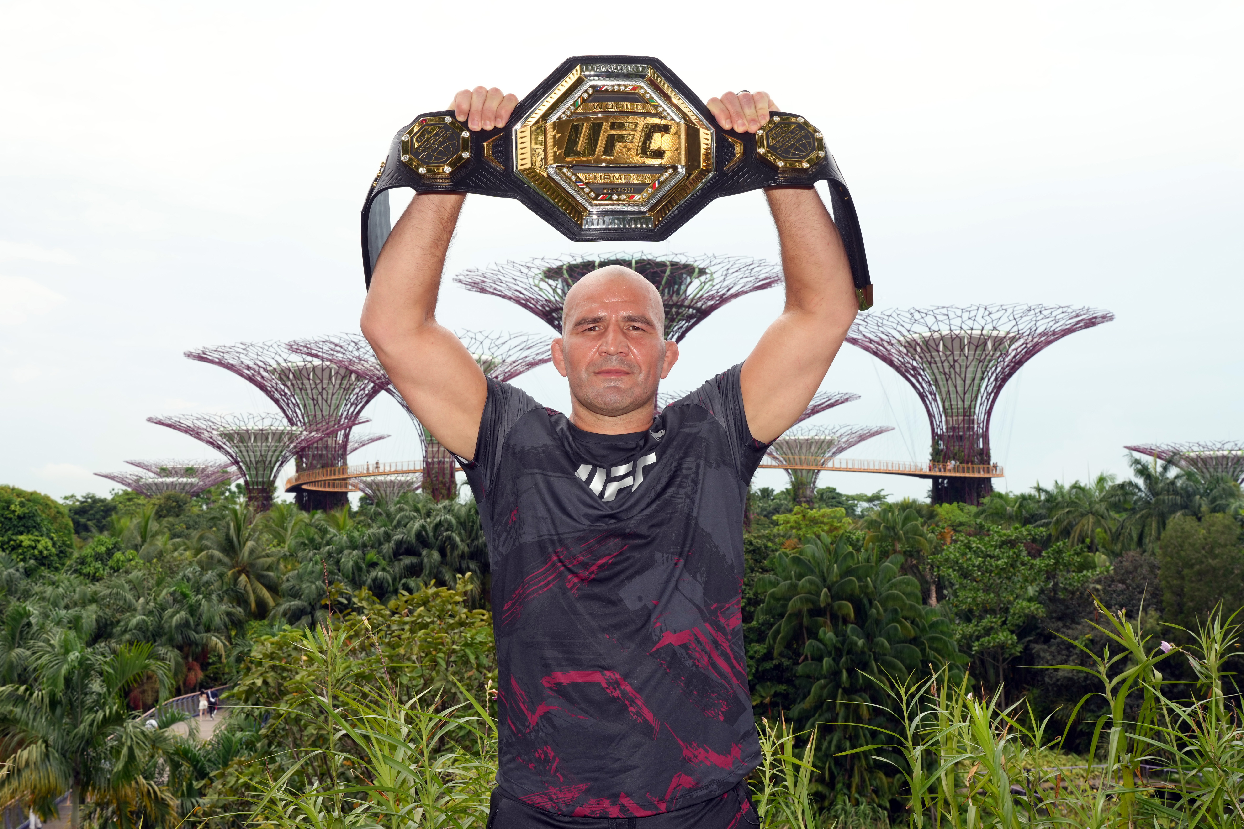 UFC light heavyweight champion Glover Texeira of Brazil poses during a UFC photo session at Gardens by the Bay on June 7, 2022 in Singapore.