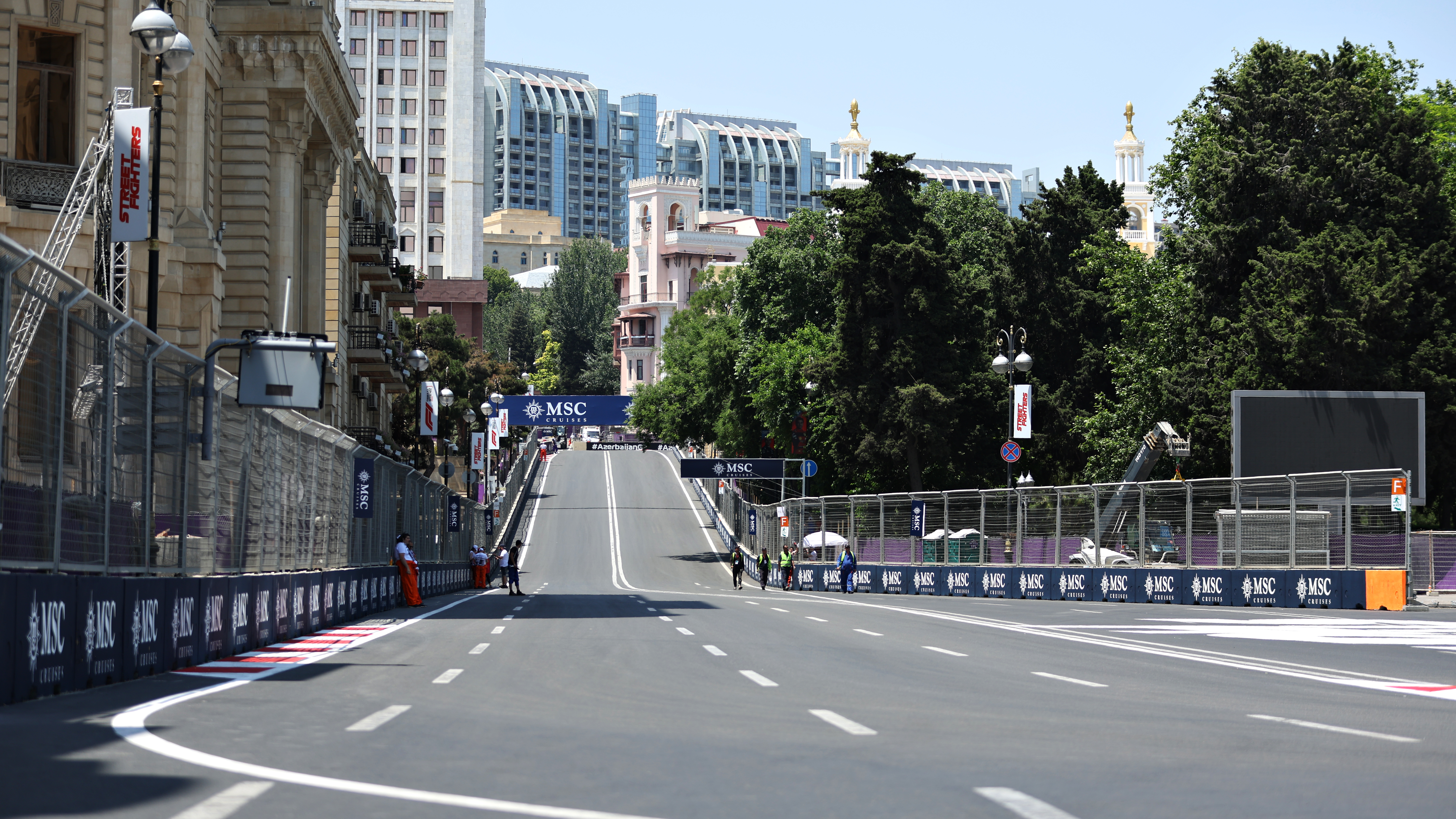 A general view of the circuit during previews ahead of the F1 Grand Prix of Azerbaijan at Baku City Circuit on June 09, 2022 in Baku, Azerbaijan.