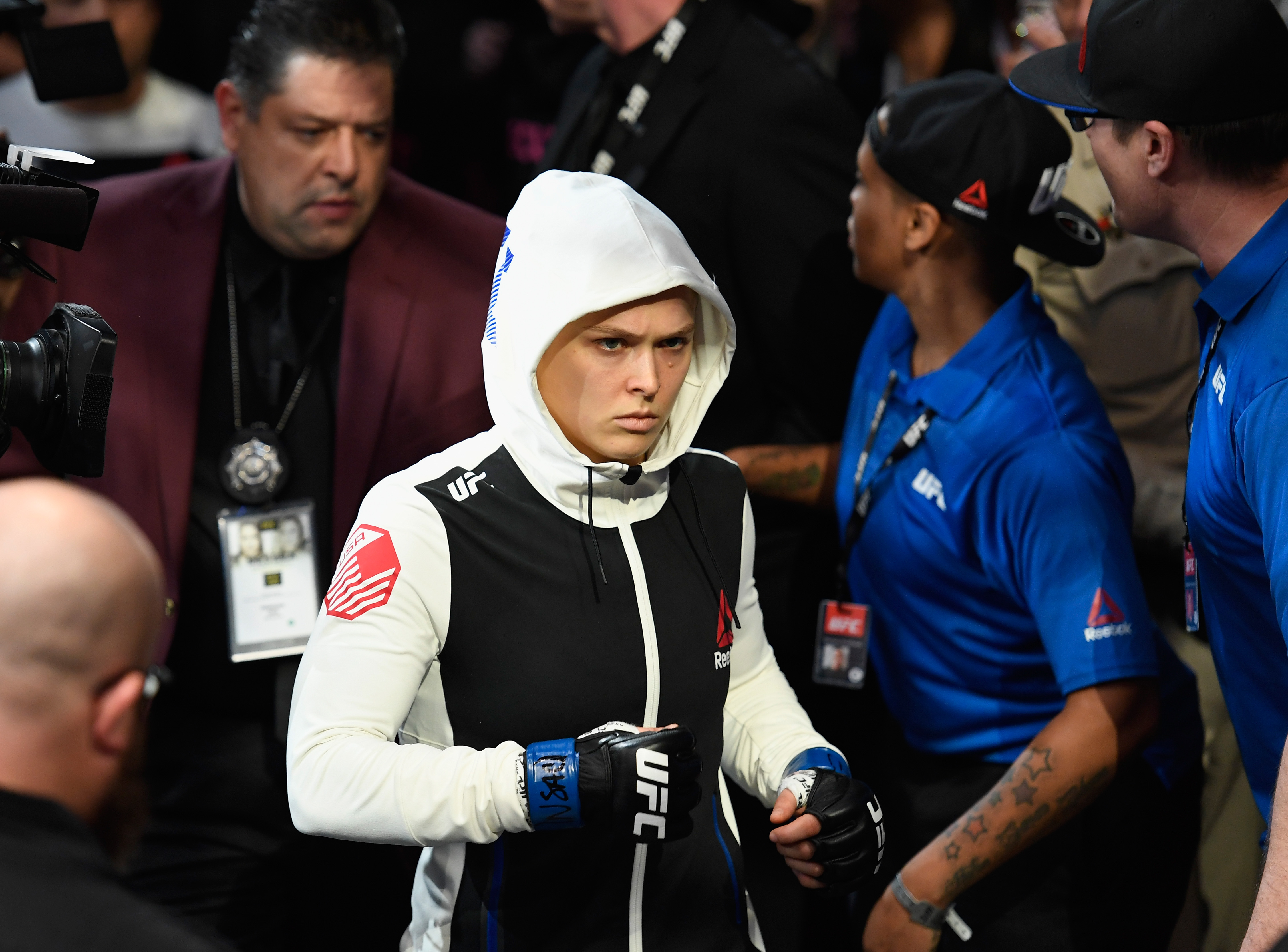 Ronda Rousey prepares to enter the Octagon for her UFC 207 title fight with Amanda Nunes in 2016.