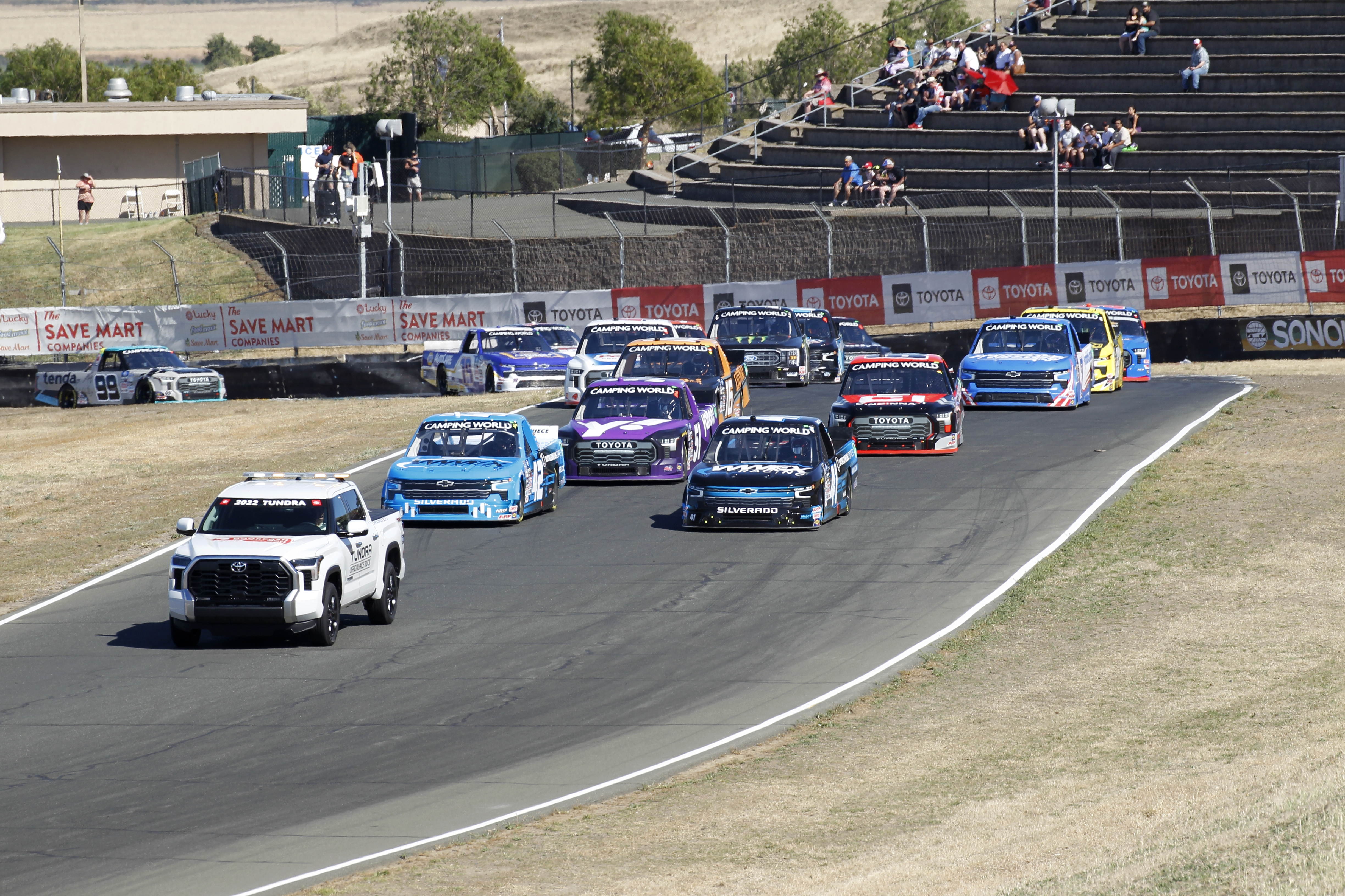 The pace truck leads the cars during the NASCAR Camping World Truck Series DoorDash 250 on June 11, 2022 at Sonoma Raceway in Sonoma, CA.