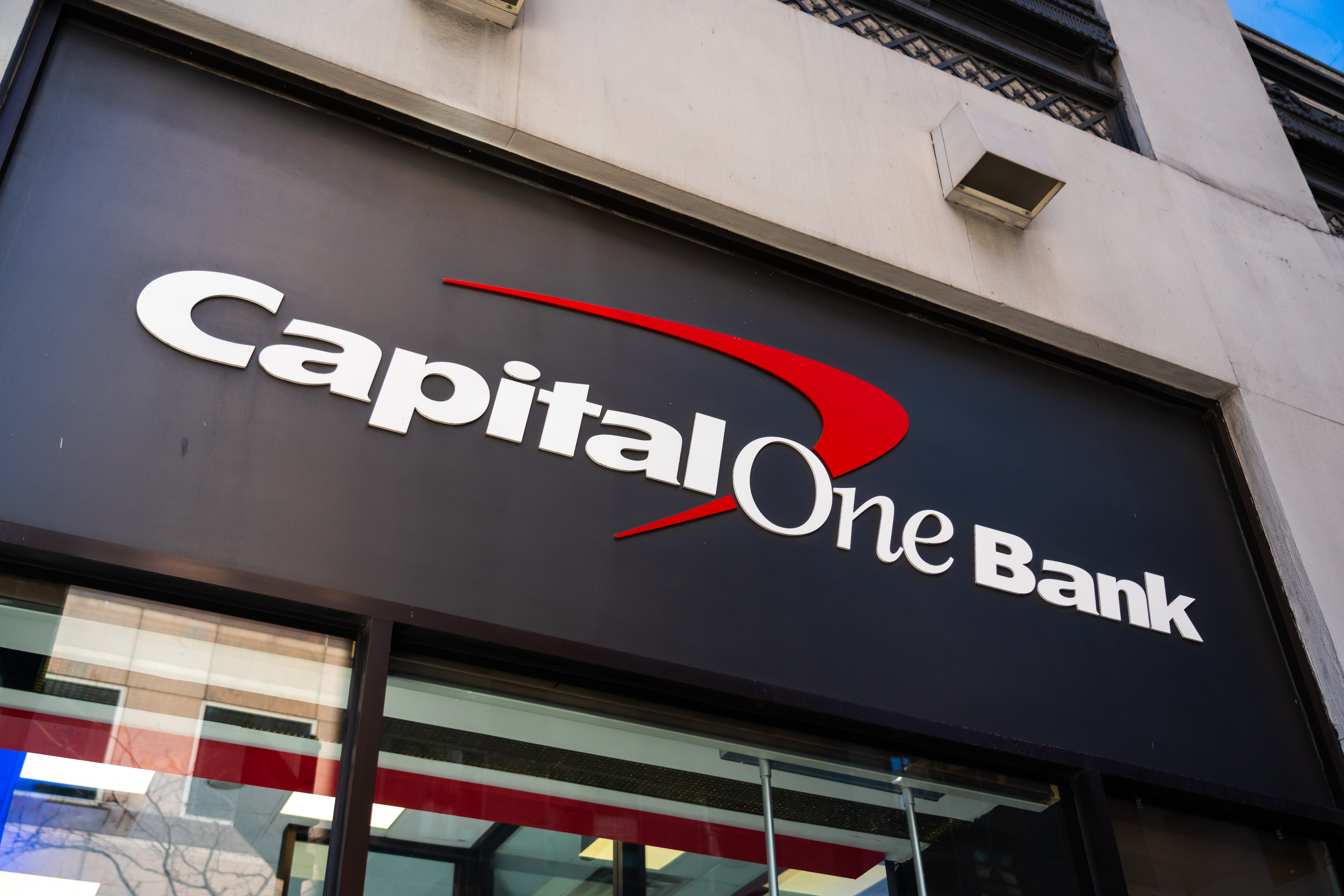 Capital One Bank logo seen in New York City...