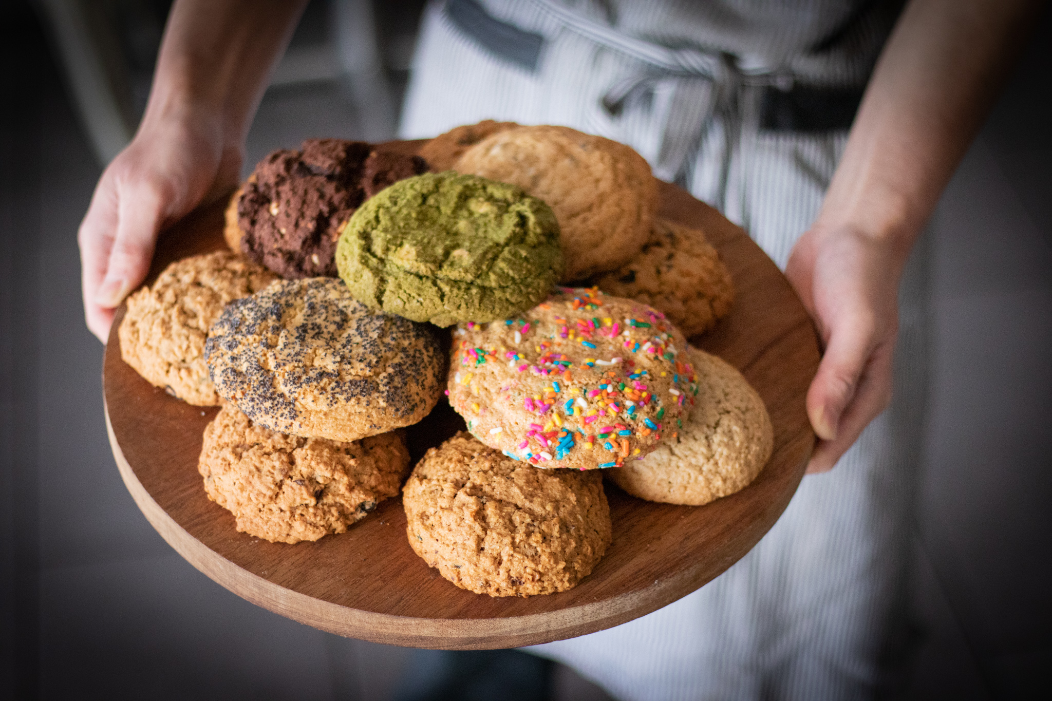 A platter with a variety of cookies.