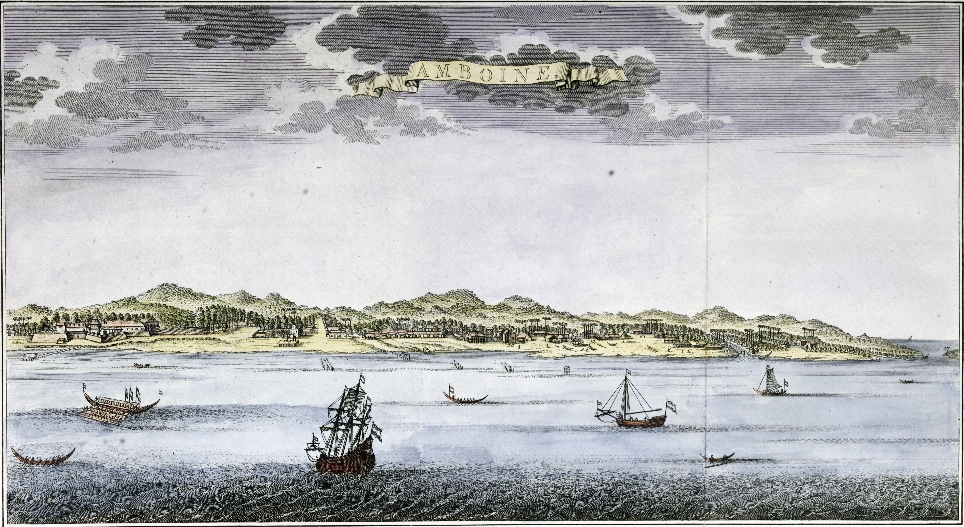 View On Ambon. Mid 18th Century Map By Jan Van Schley