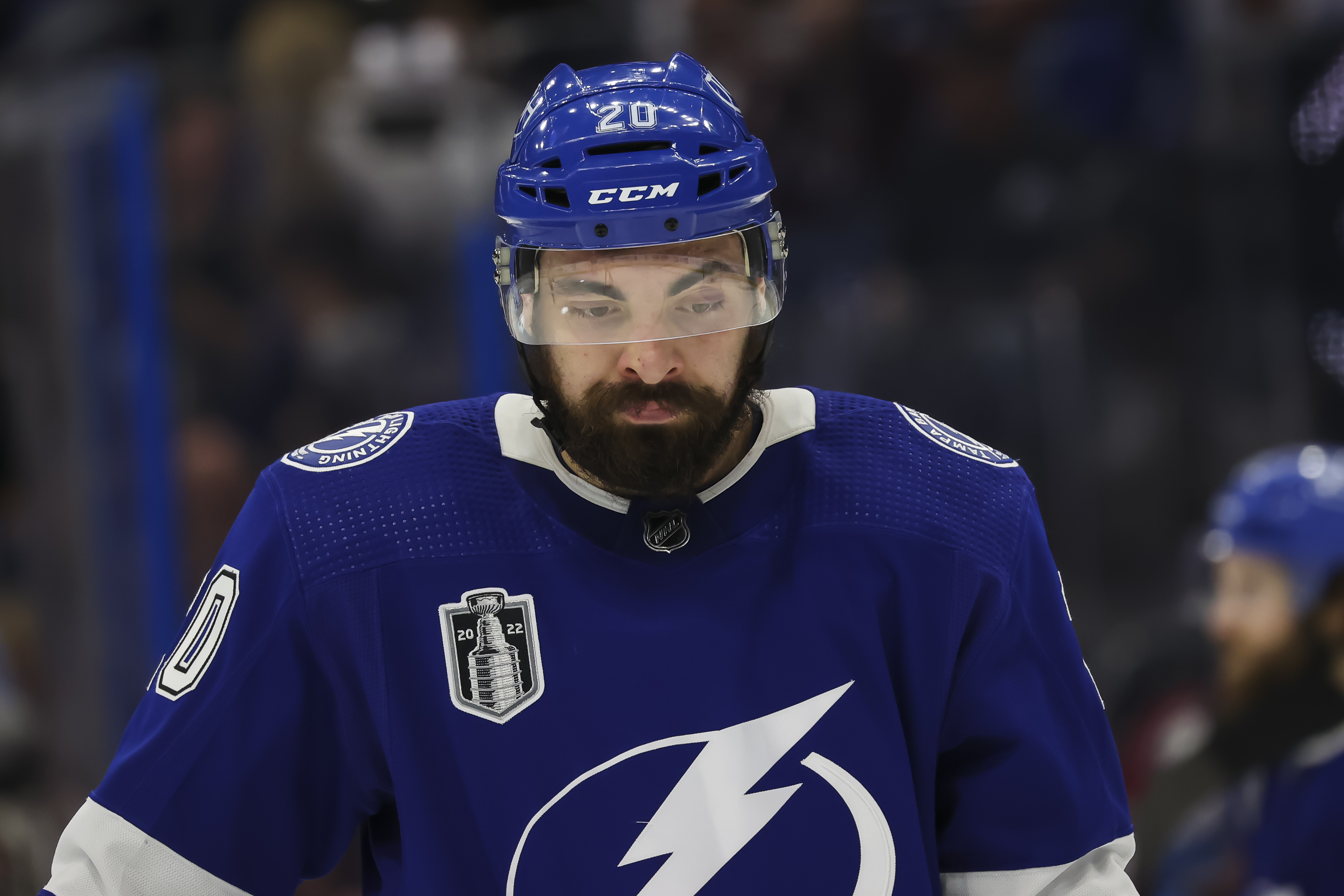 Nicholas Paul #20 of the Tampa Bay Lightning skates against the Colorado Avalanche during second period in Game Six of the 2022 Stanley Cup Final at Amalie Arena on June 26, 2022 in Tampa, Florida.