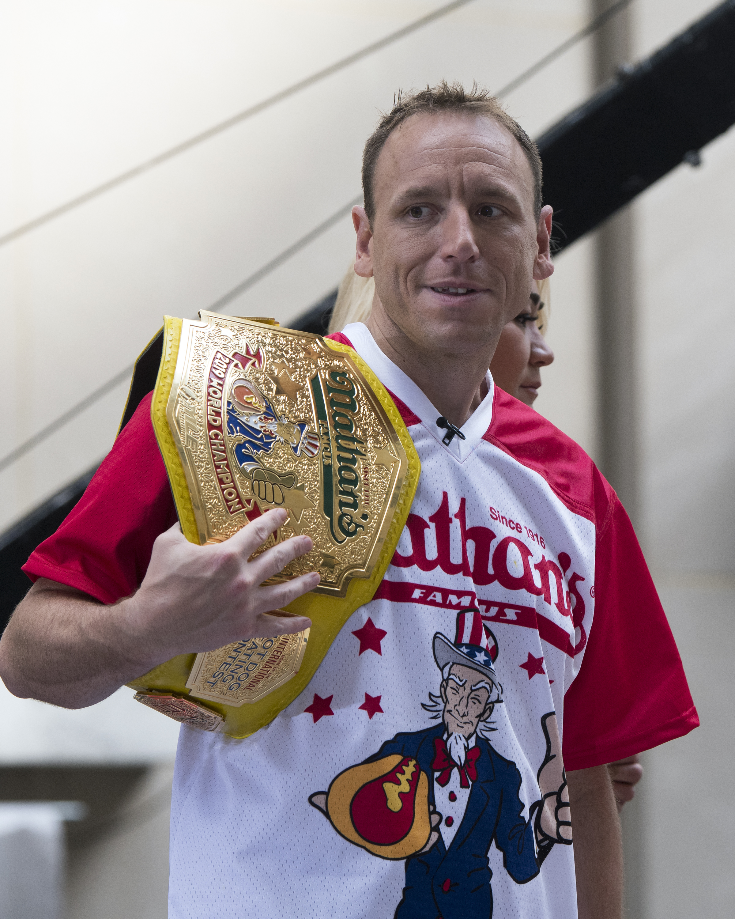 Nathan’s Famous Hot Dog Eating Champion Joey Chestnut attends the Today Show at Rockefeller Plaza on July 05, 2019 in New York City.