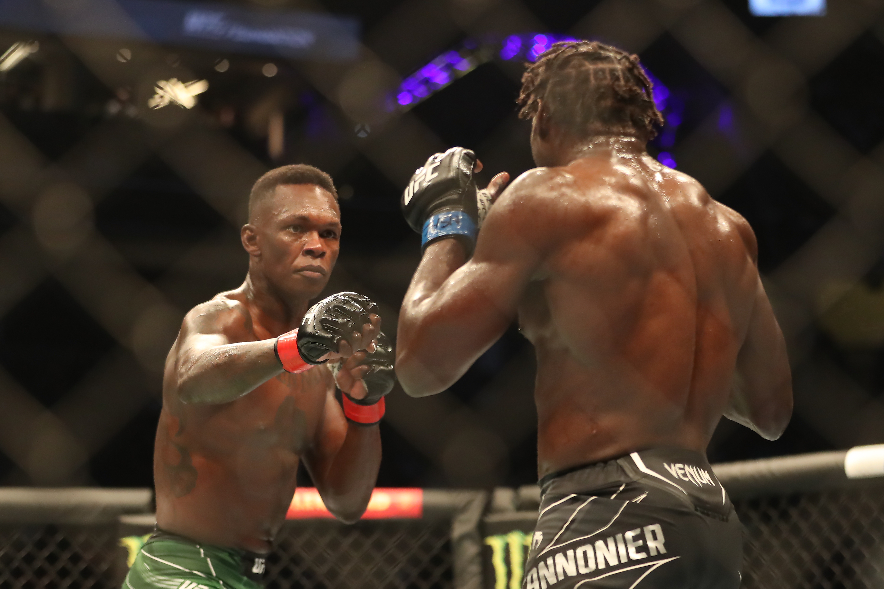Israel Adesanya during is UFC 276 title defense against Jared Cannonier. 