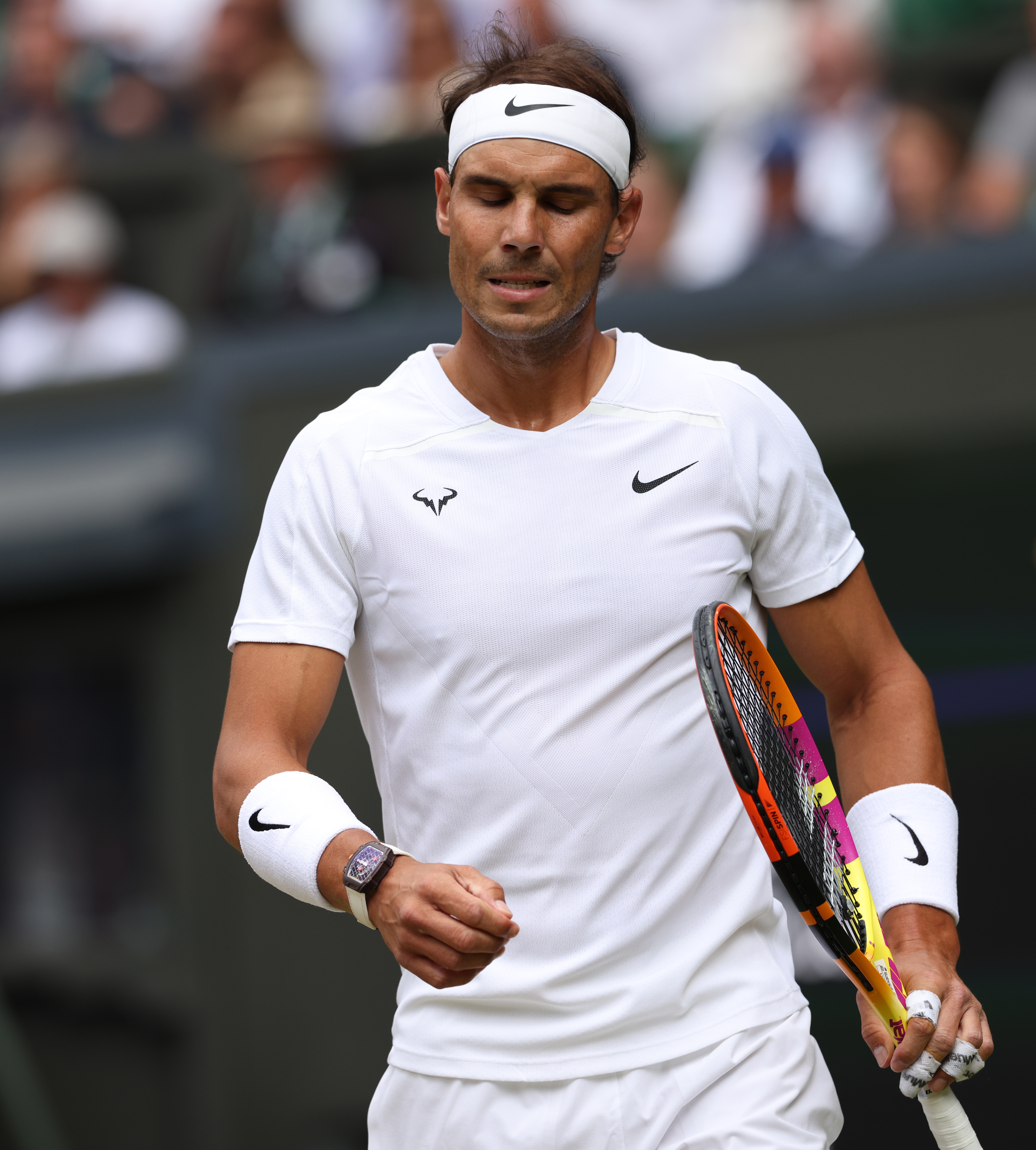 Rafael Nadal of Spain during his Gentlemens Quarter-Final match against Taylor Fritz of the United States of America during day ten of The Championships Wimbledon 2022 at All England Lawn Tennis and Croquet Club on July 6, 2022 in London, England.
