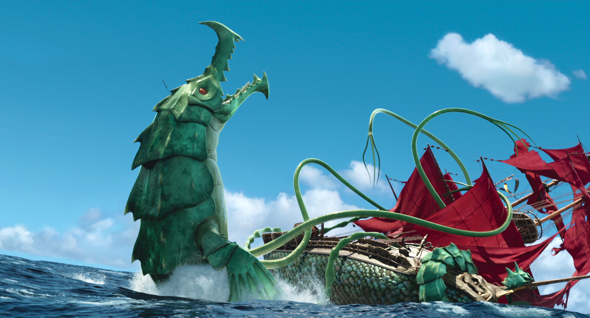 A sea monster named Brickleback battles a sailing ship in Netflix’s The Sea Beast