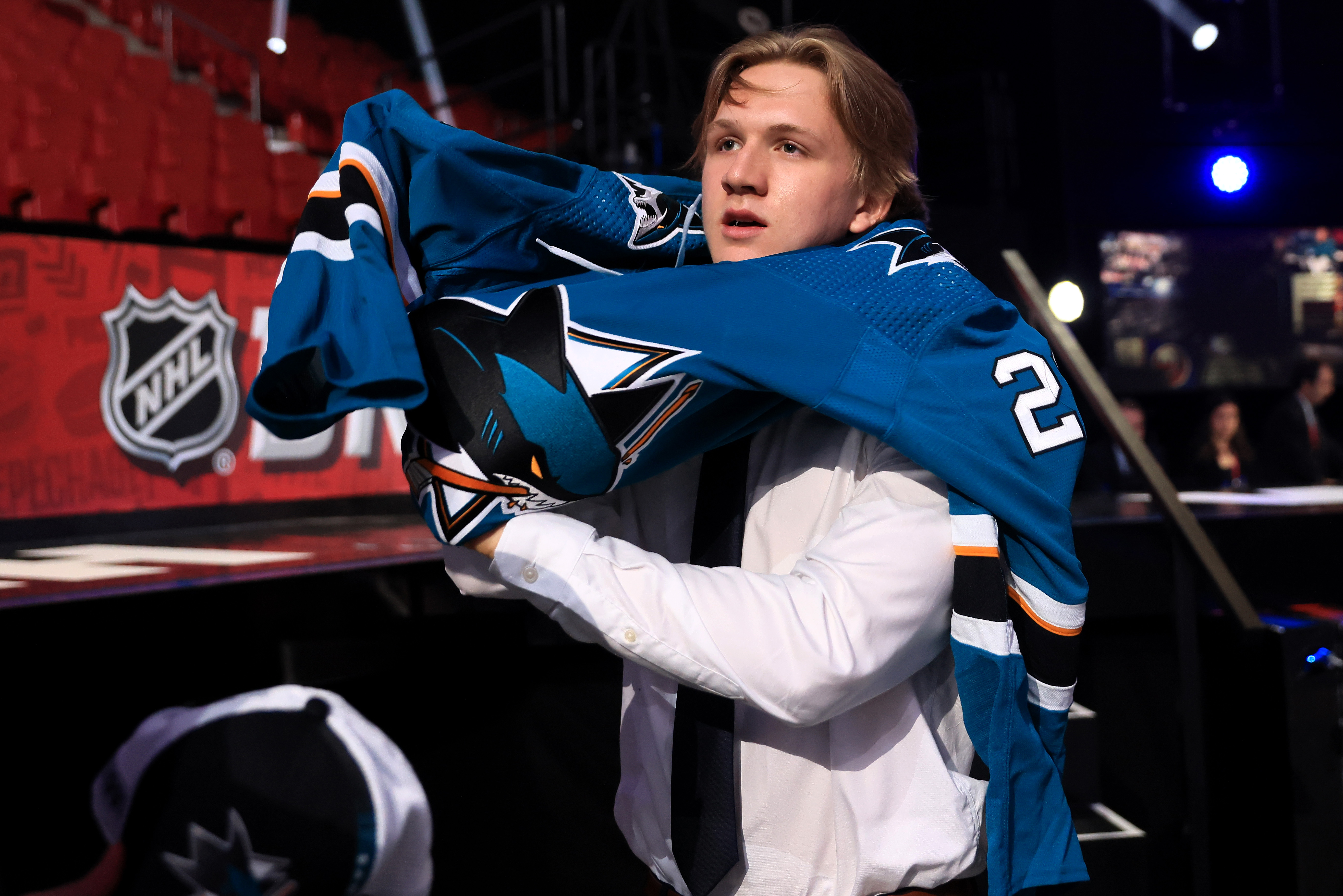 Jake Furlong is selected by the San Jose Sharks during Round Five of the 2022 Upper Deck NHL Draft at Bell Centre on July 08, 2022 in Montreal, Quebec, Canada.