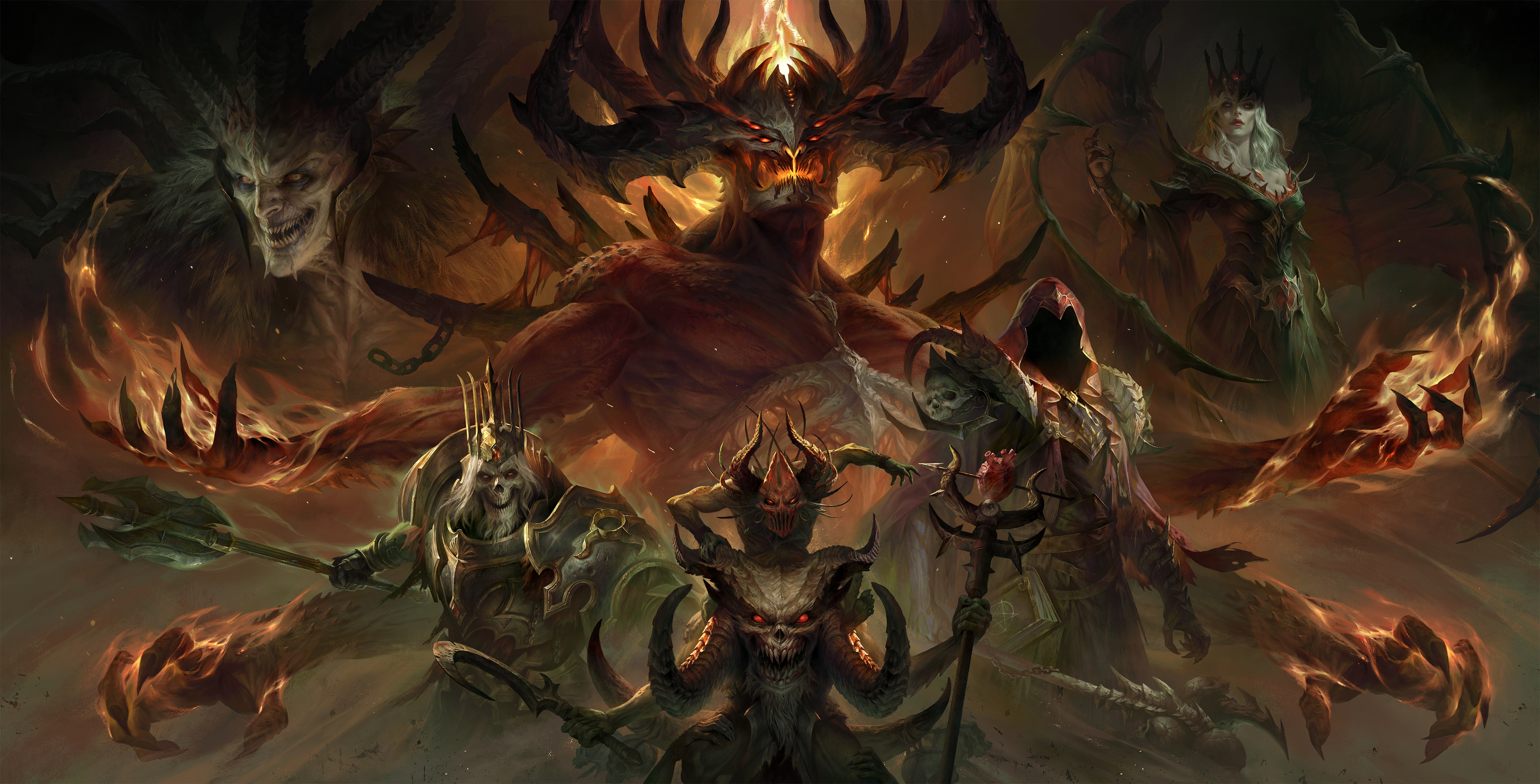Artwork featuring the various boss demons of Diablo Immortal