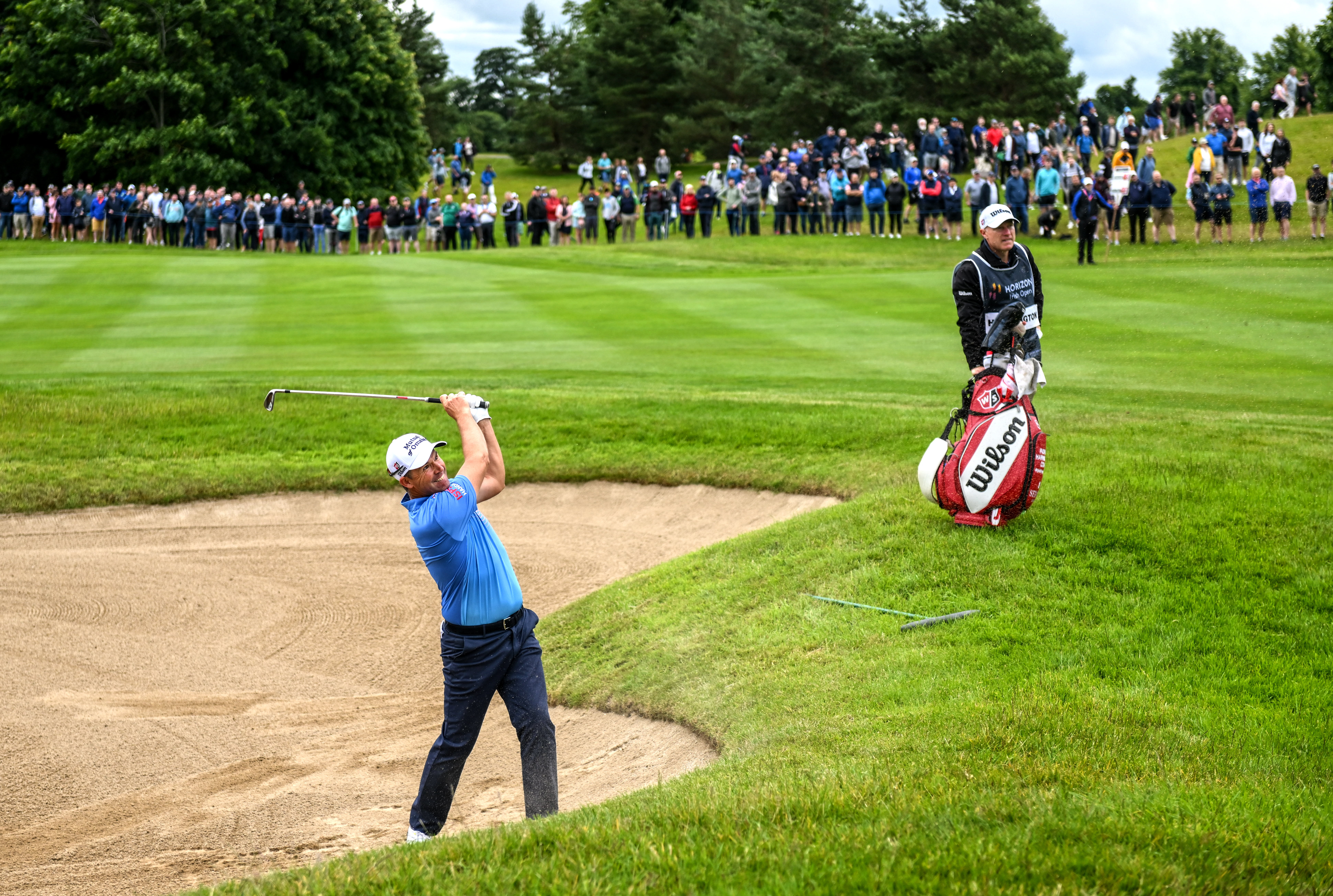 Padraig Harrington of Ireland plays from a bunker on the 9th during The Open Qualifying Series, part of the Horizon Irish Open at Mount Juliet Estate on July 3, 2022 in Thomastown, Ireland.