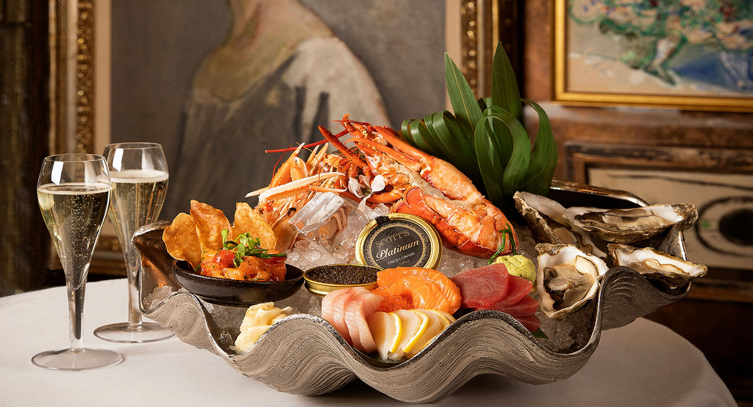 A crustacean platter adorned with caviar at Scott’s Richmond.