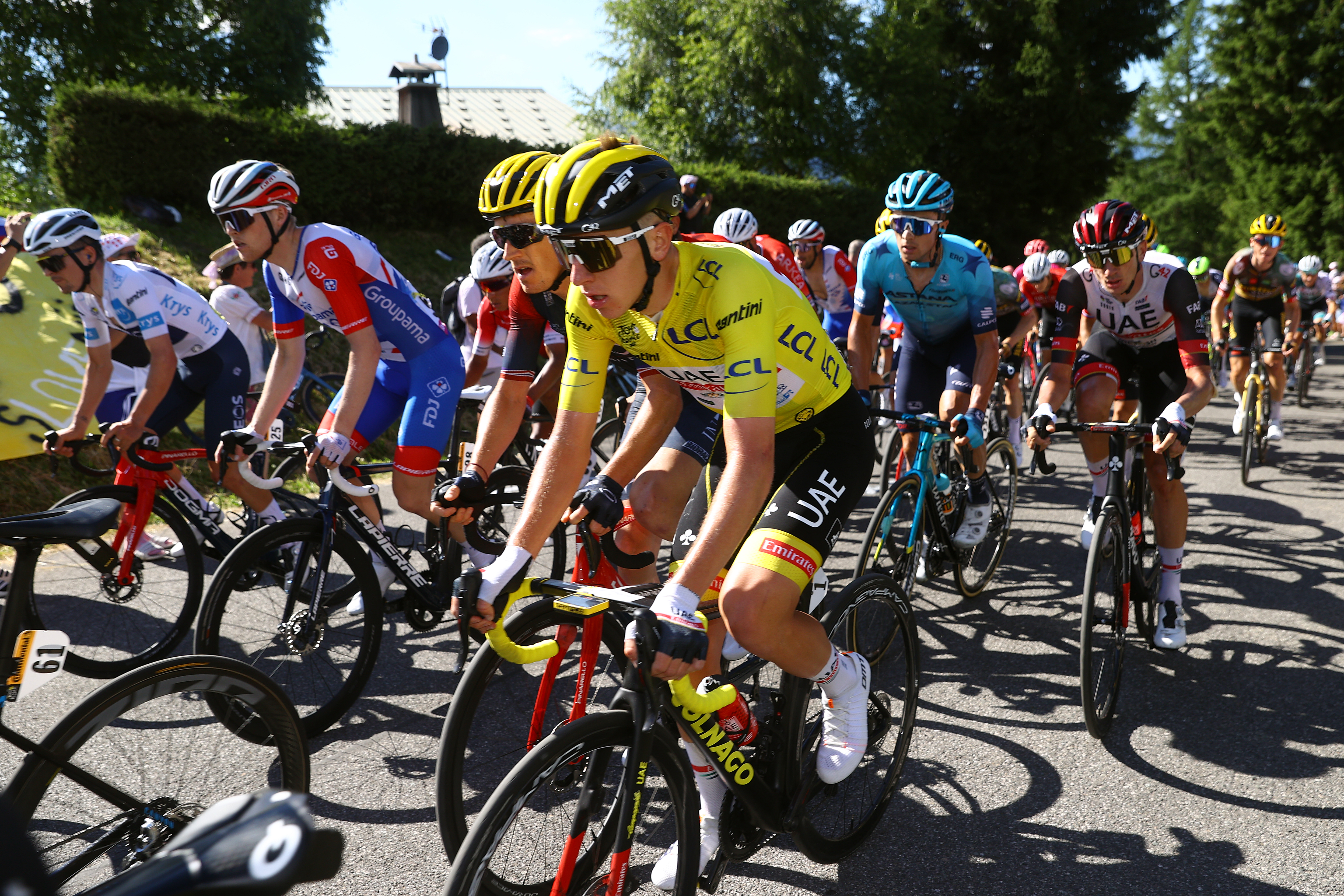 Tadej Pogacar of Slovenia and UAE Team Emirates - Yellow Leader Jersey competes during the 109th Tour de France 2022, Stage 10 a 148,1km stage from Morzine to Megève 1435m / #TDF2022 / #WorldTour / on July 12, 2022 in Megeve, France.