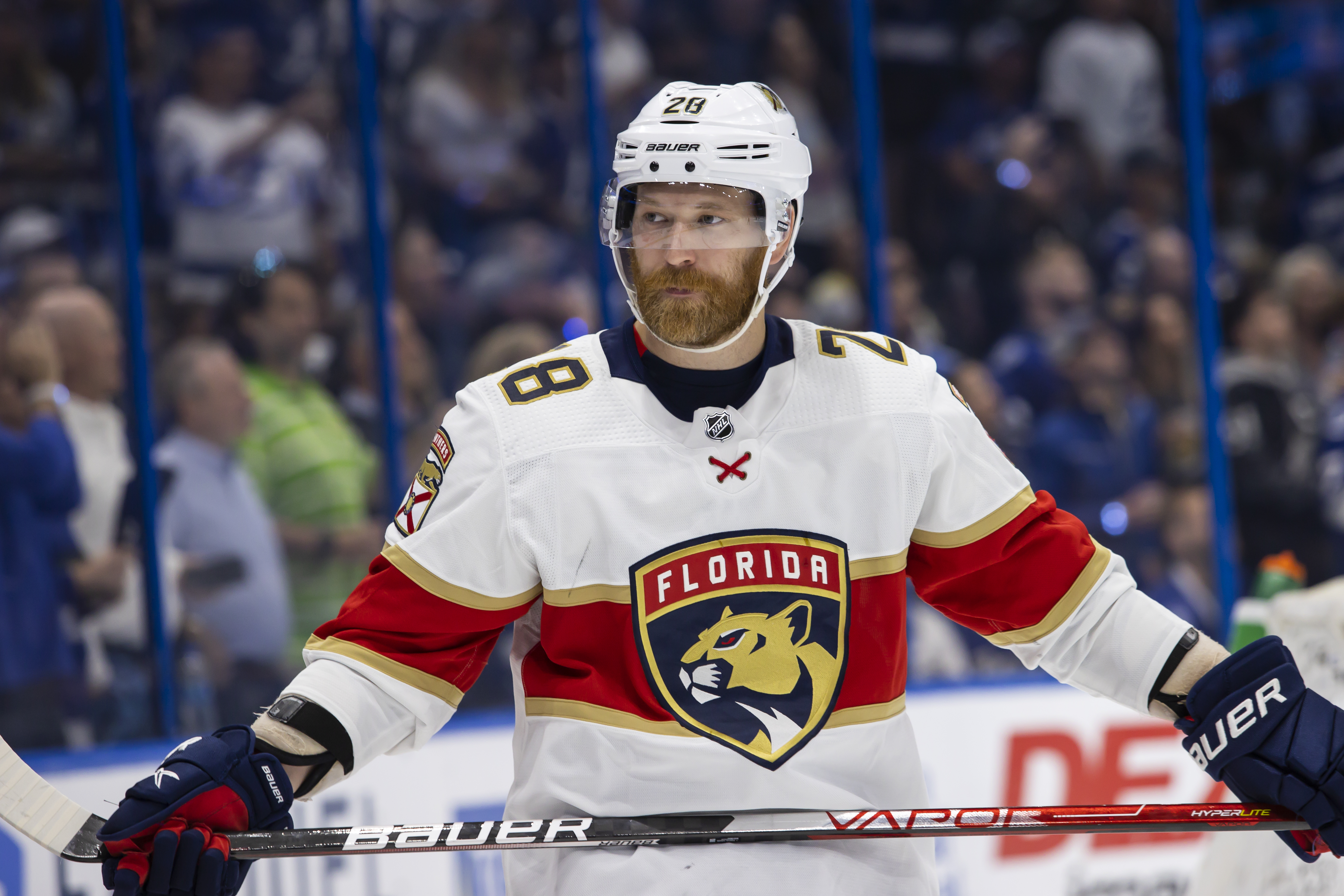 Claude Giroux #28 of the Florida Panthers against the Tampa Bay Lightning during the second period in Game Four of the Second Round of the 2022 Stanley Cup Playoffs at Amalie Arena on May 23, 2022 in Tampa, Florida.
